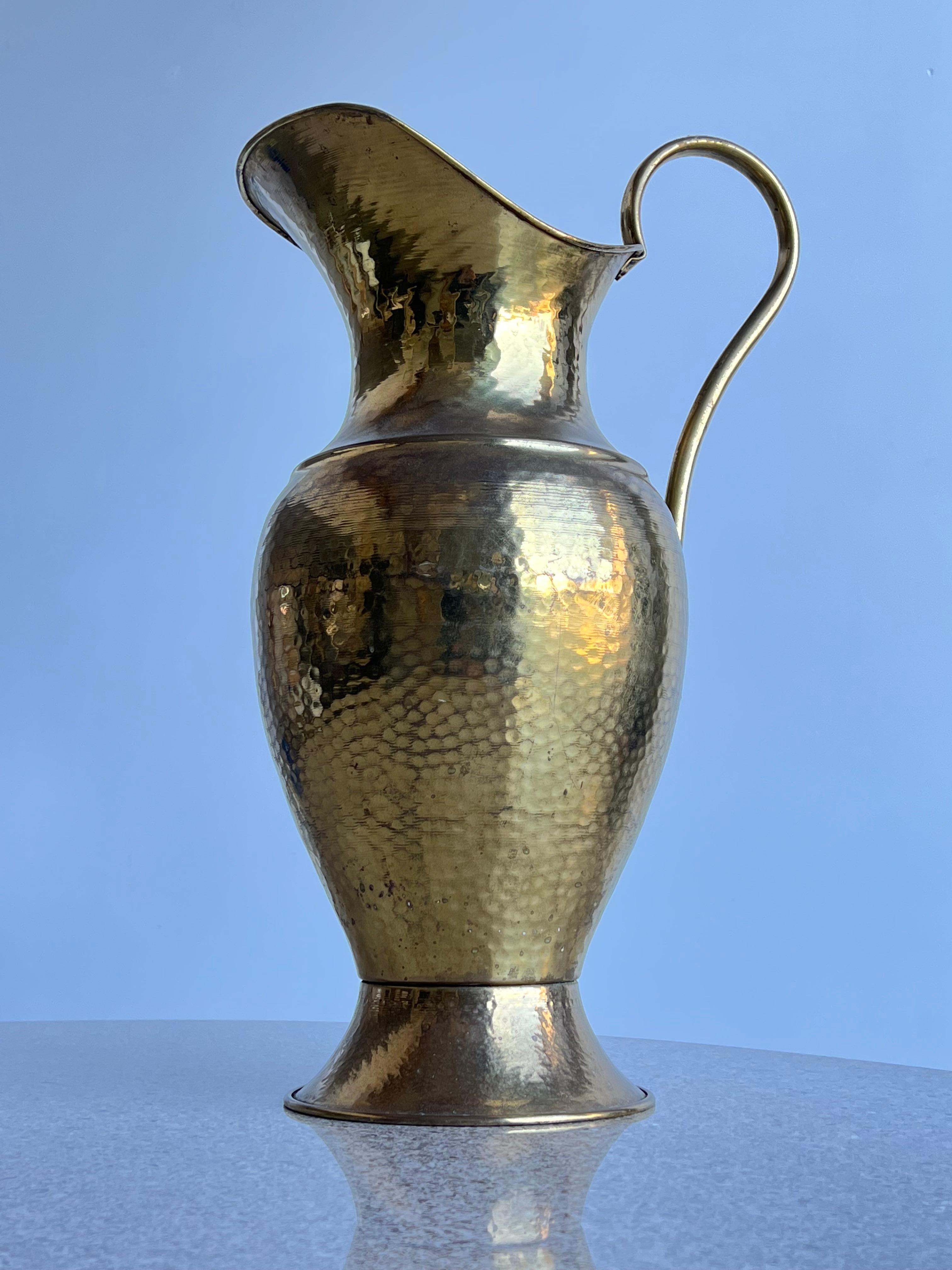 Art Deco Italian Hammered Brass Large Vase 1940 For Sale