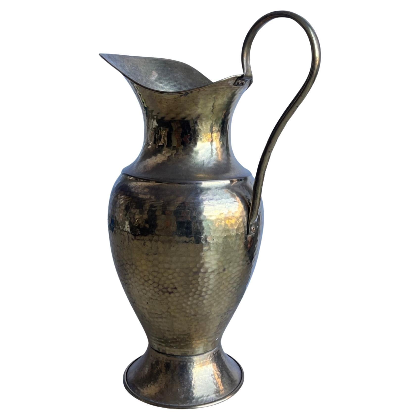 Italian Hammered Brass Large Vase 1940 For Sale