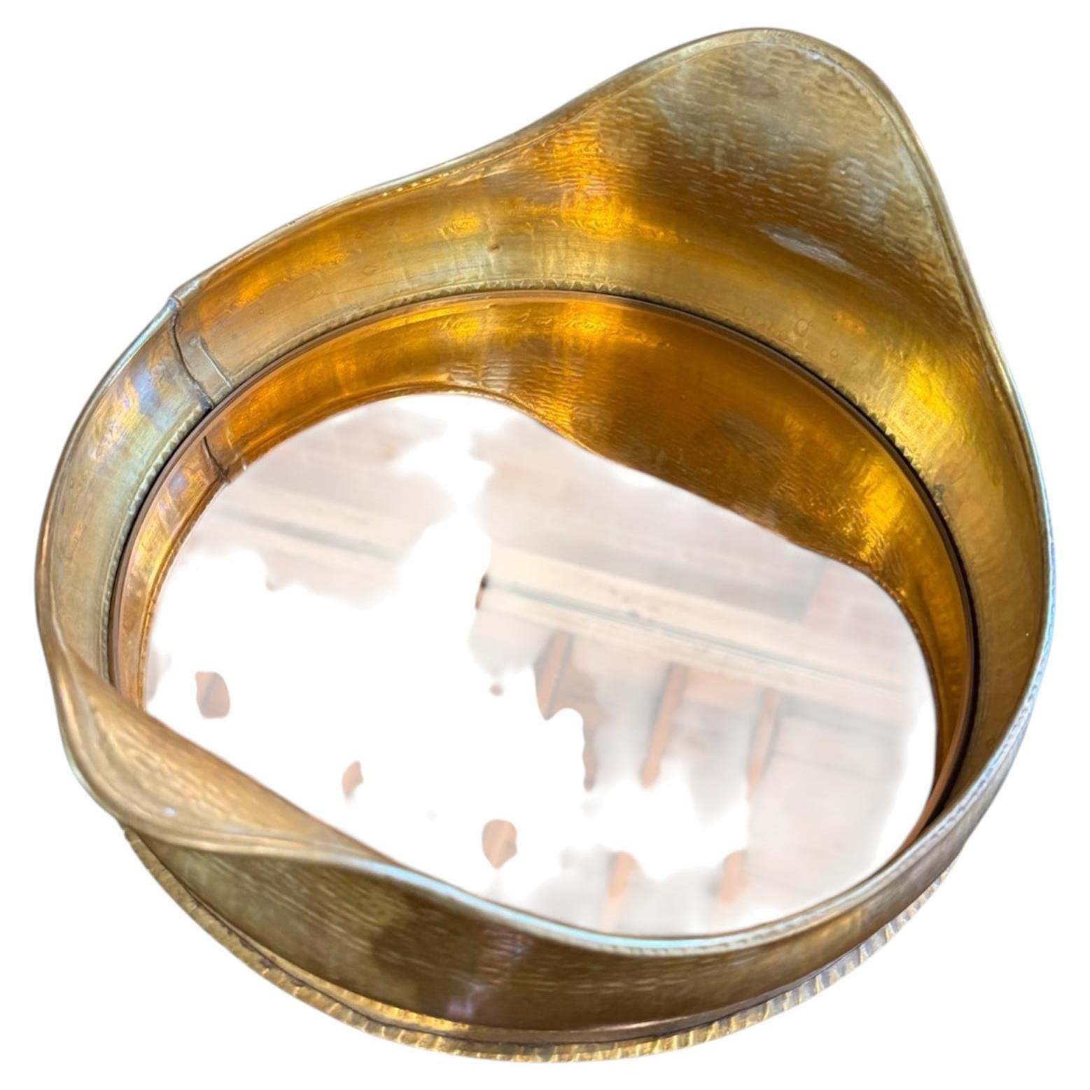 Italian Hammered Brass Organic Mirror Tray, 1970s For Sale