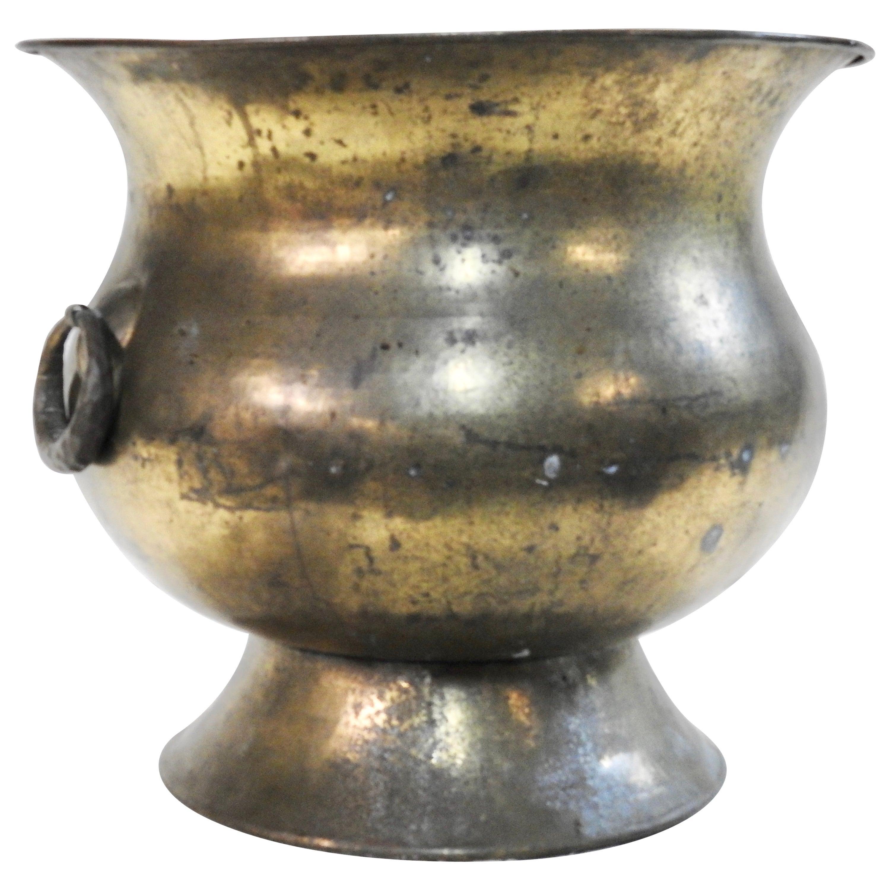 Italian Hammered Brass Planter For Sale