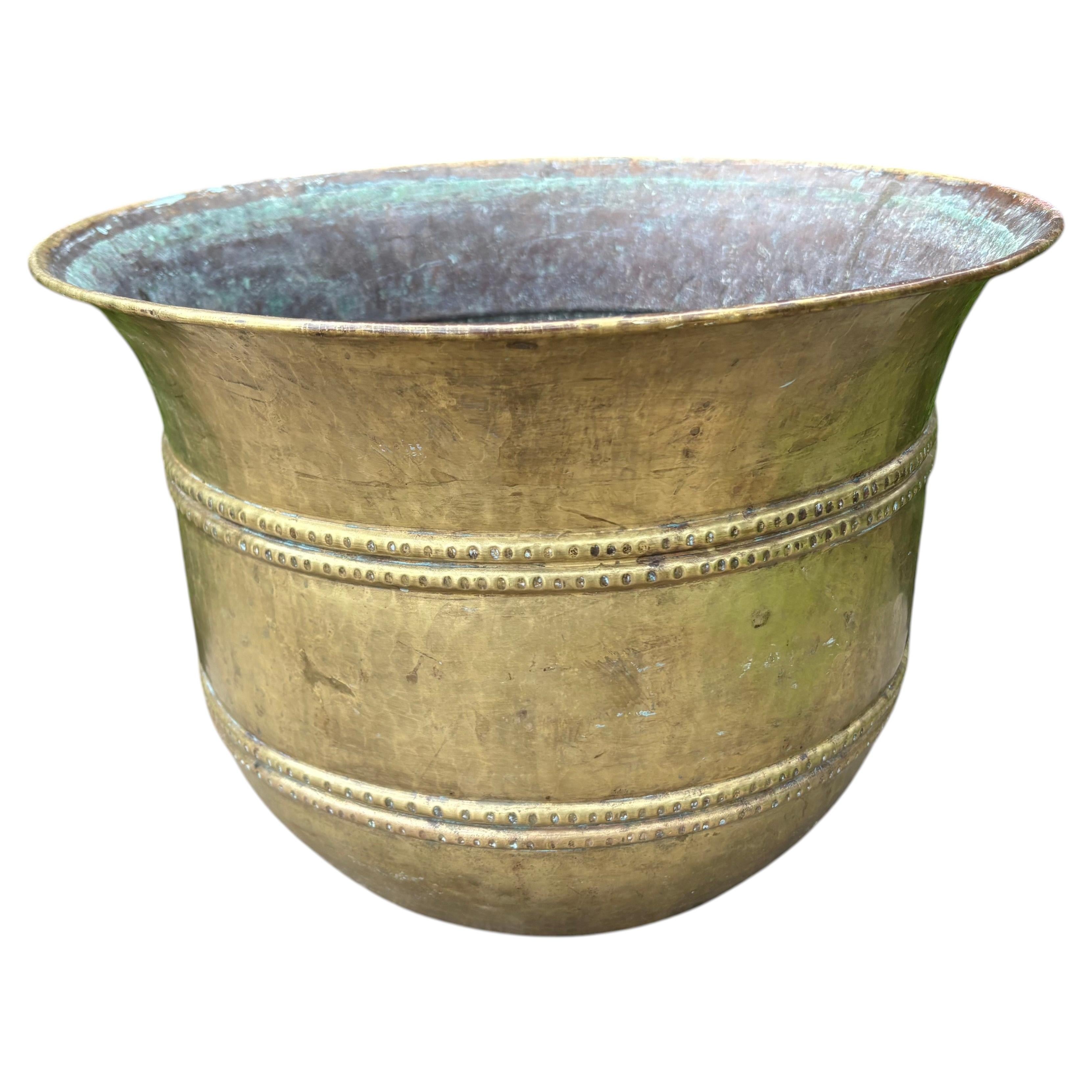 Italian Hammered Brass Planter Stamped Egidio Casagrande