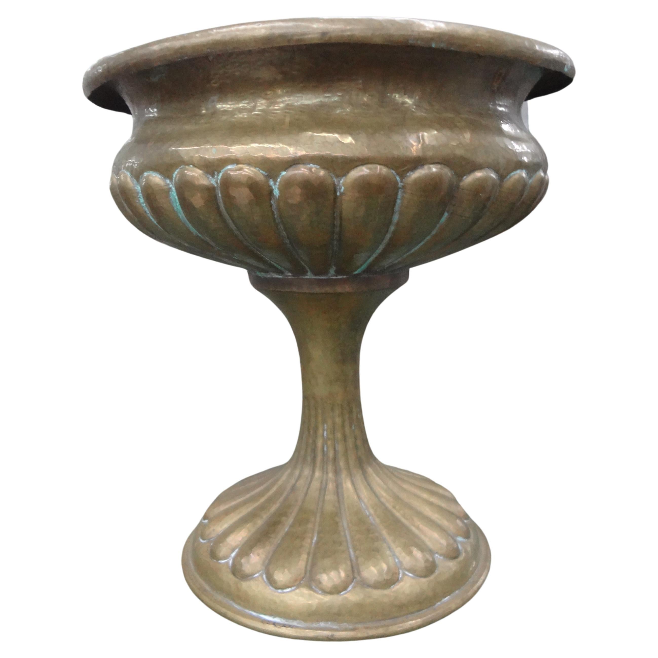 Italian Hammered Brass Urn Or Vessel For Sale 4
