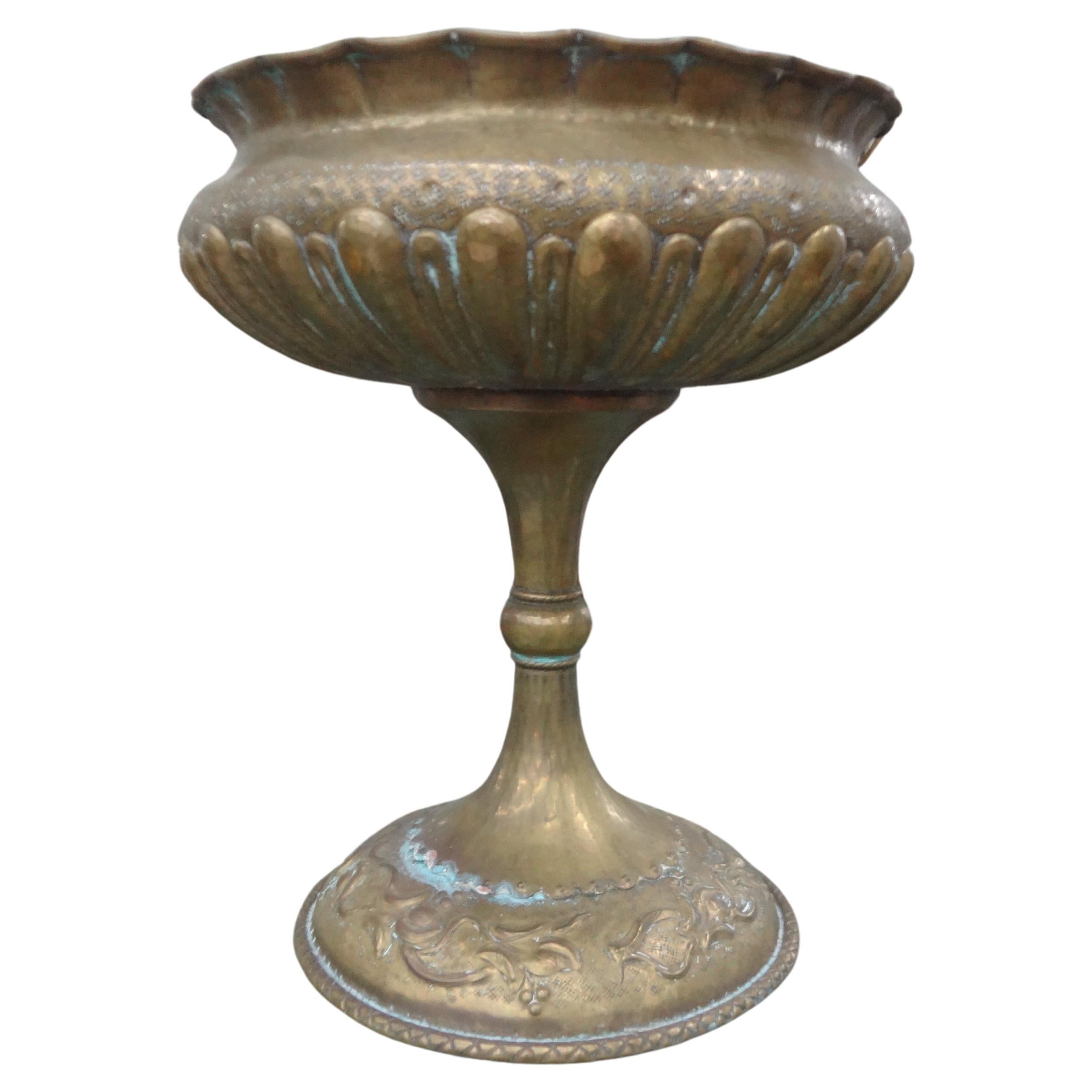 Italian Hammered Brass Urn Or Vessel For Sale