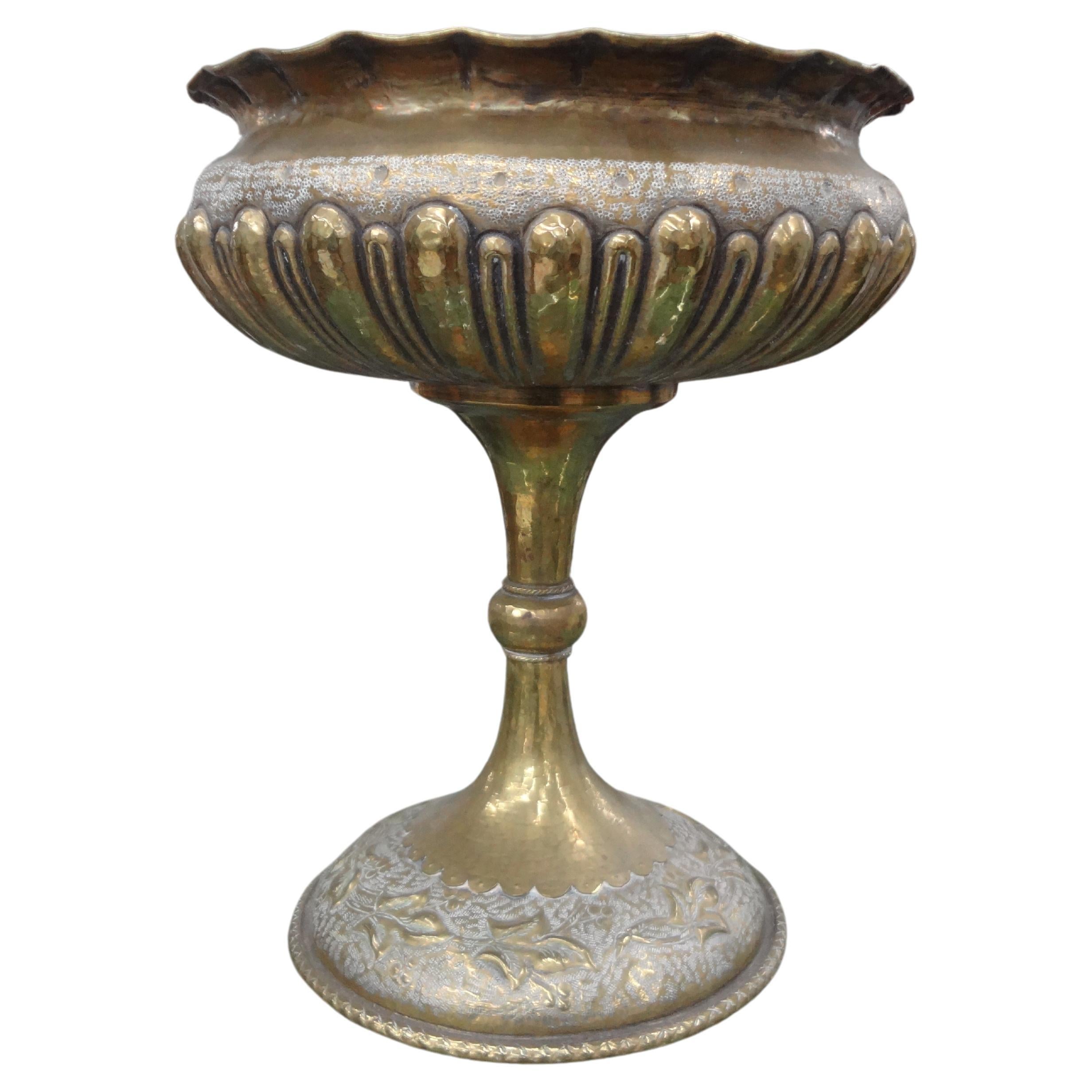 Italian Hammered Brass Urn Or Vessel For Sale