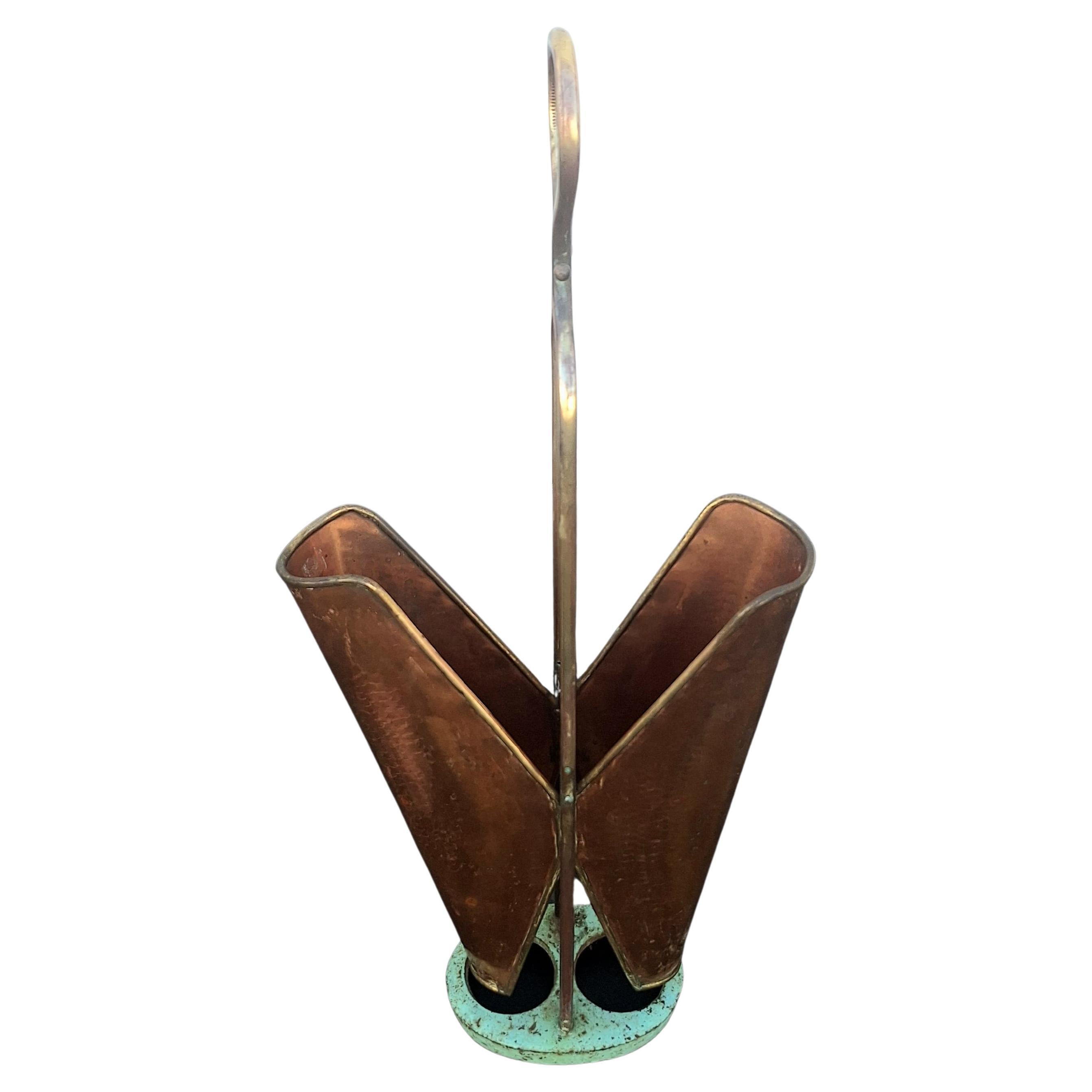 Italian Hammered Copper and Brass Umbrella Holder