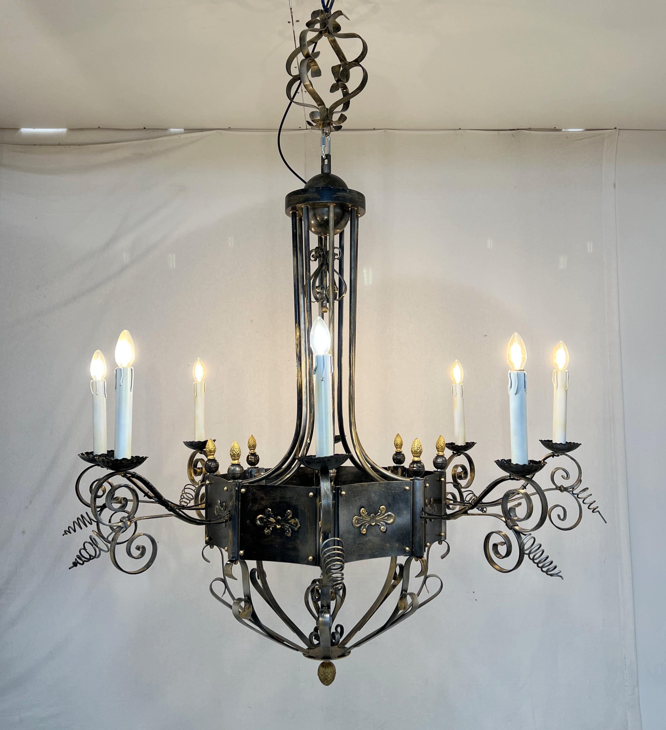 Italian Hammered Iron Chandelier by Fabio Ltd For Sale 7