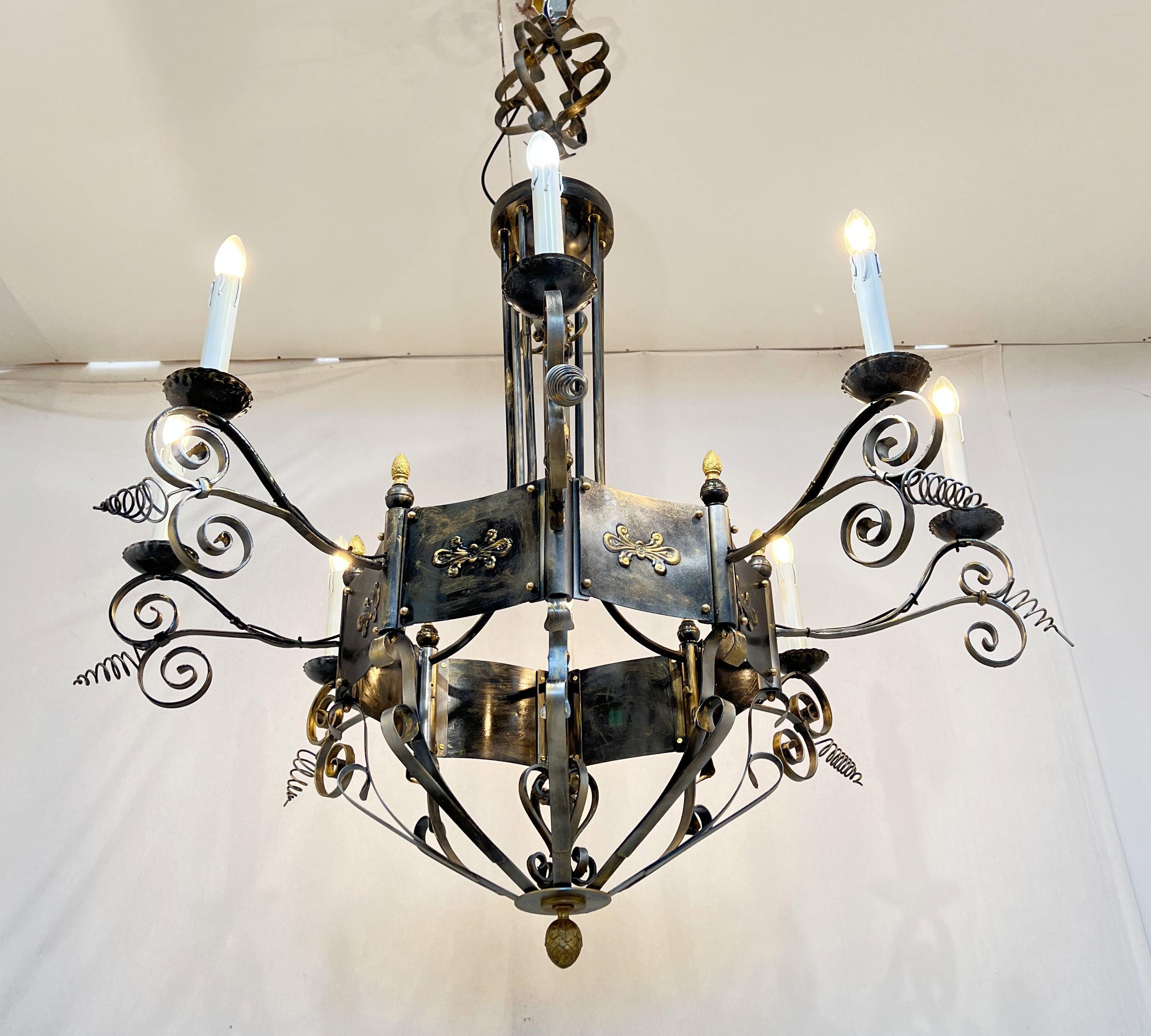 Italian Hammered Iron Chandelier by Fabio Ltd For Sale 8