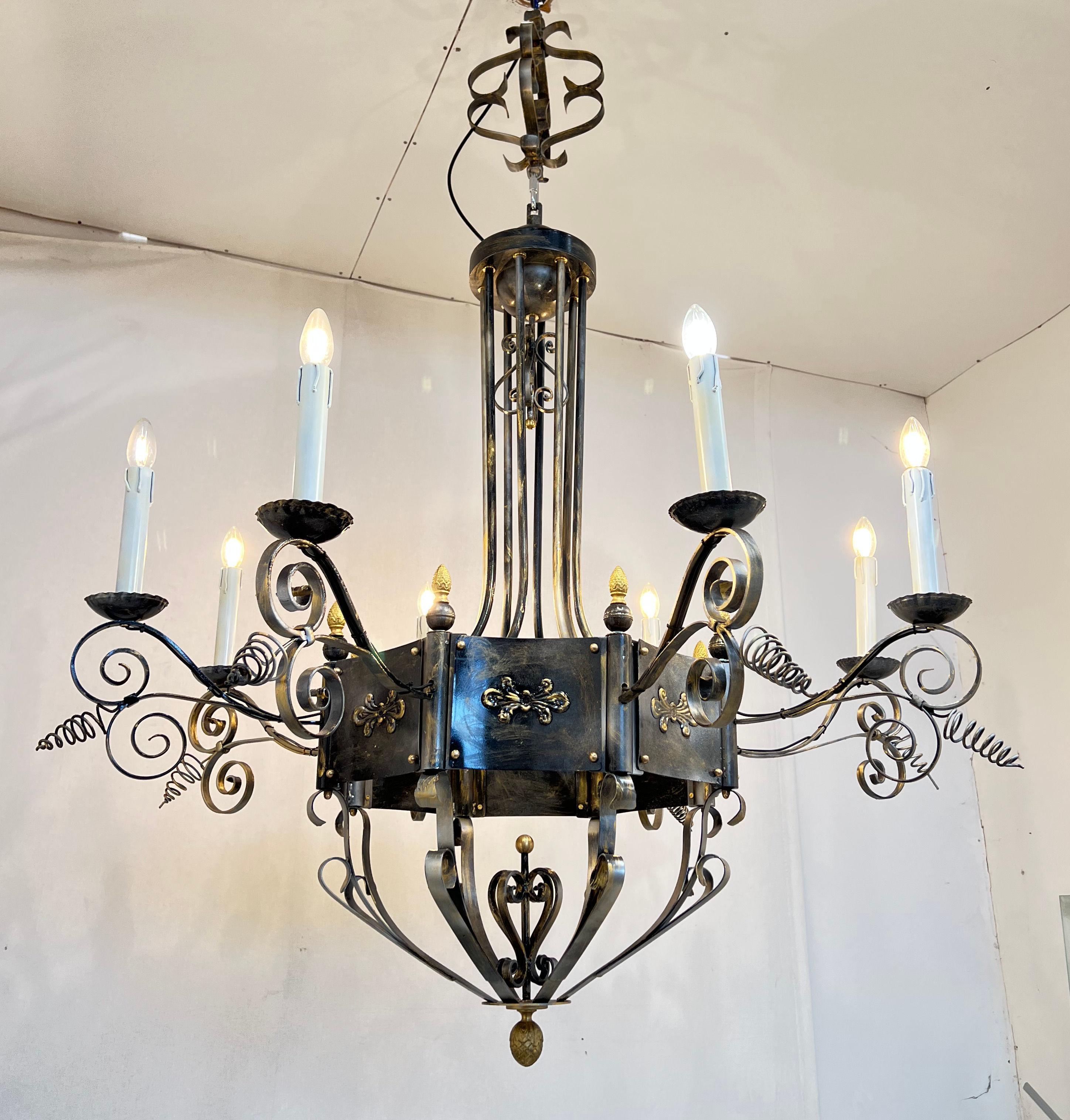 Italian Hammered Iron Chandelier by Fabio Ltd For Sale 9