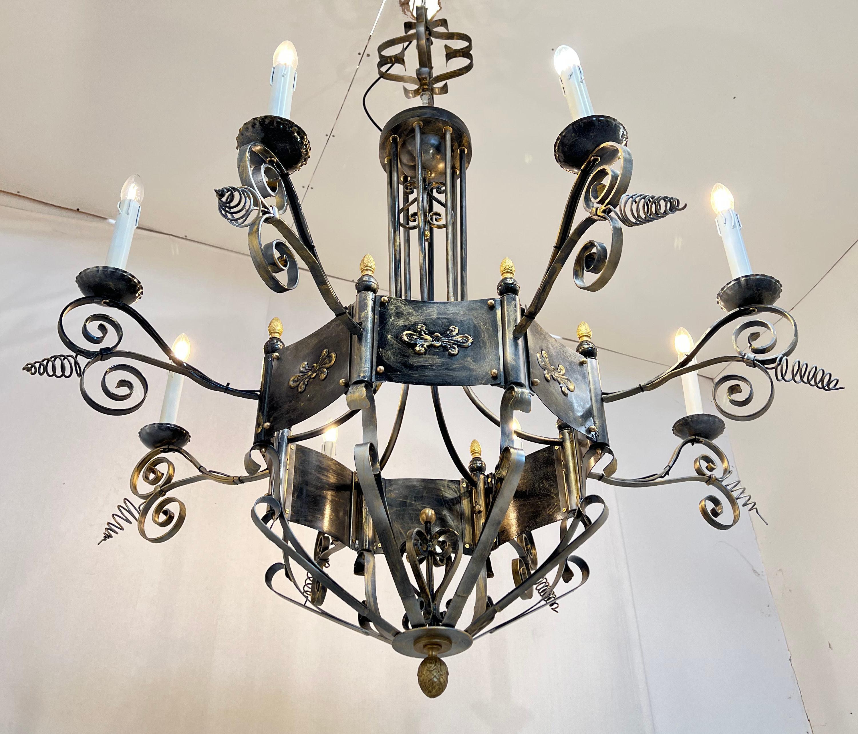 Italian Hammered Iron Chandelier by Fabio Ltd For Sale 10