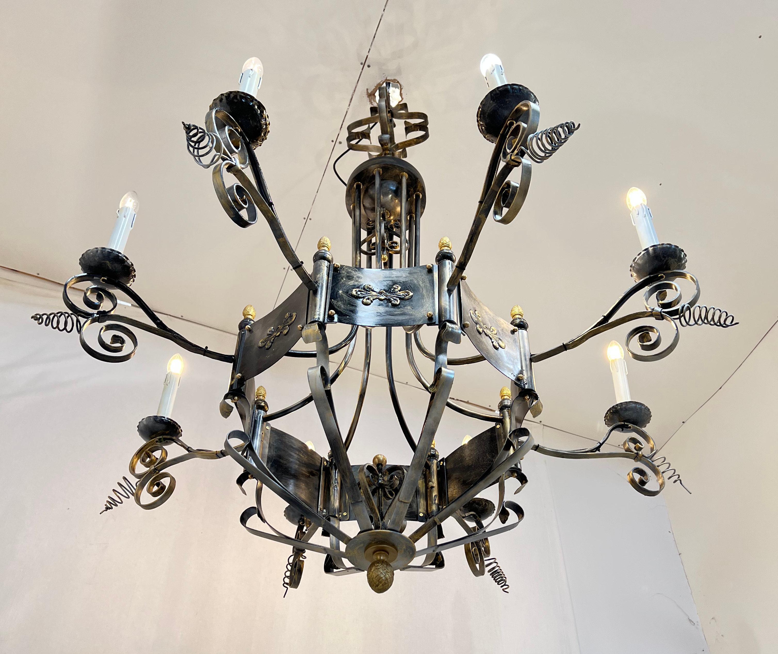 Italian Hammered Iron Chandelier by Fabio Ltd For Sale 11