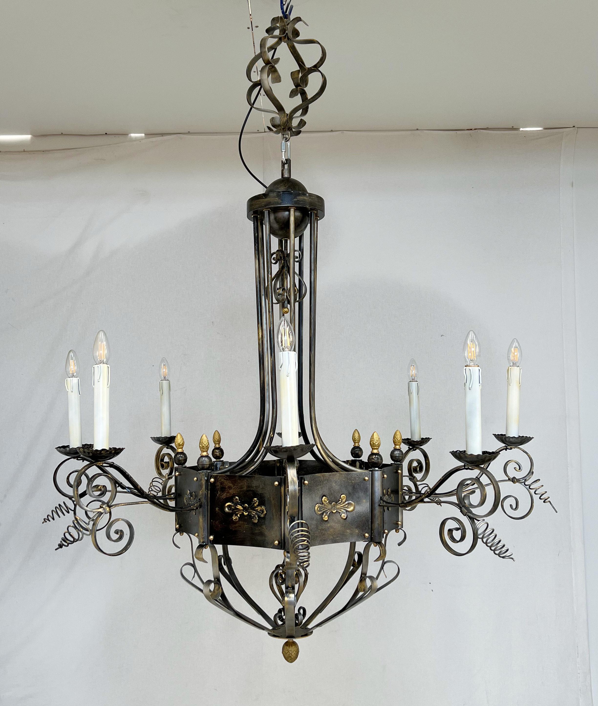 Italian Hammered Iron Chandelier by Fabio Ltd In New Condition For Sale In Los Angeles, CA