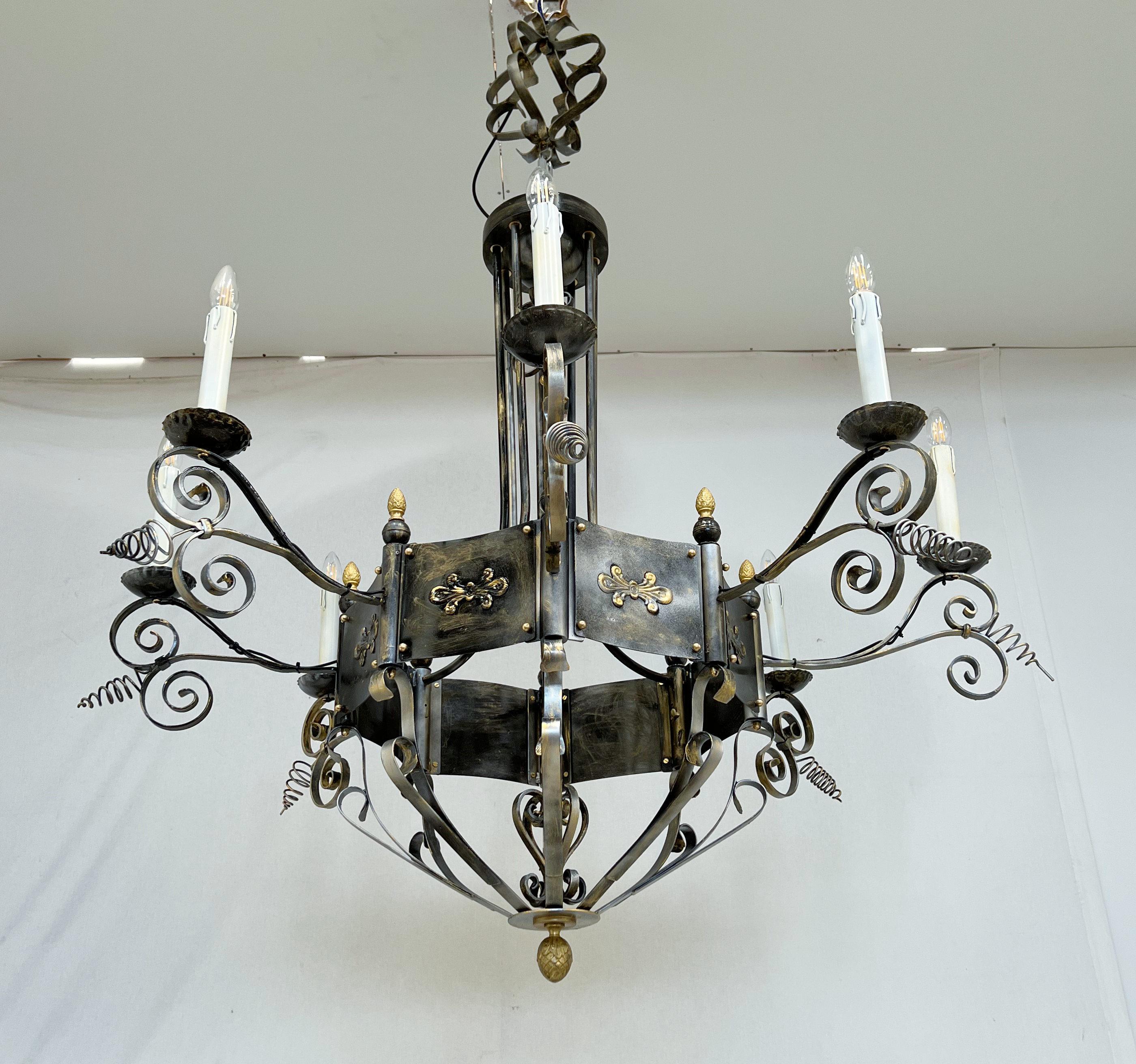 Contemporary Italian Hammered Iron Chandelier by Fabio Ltd For Sale