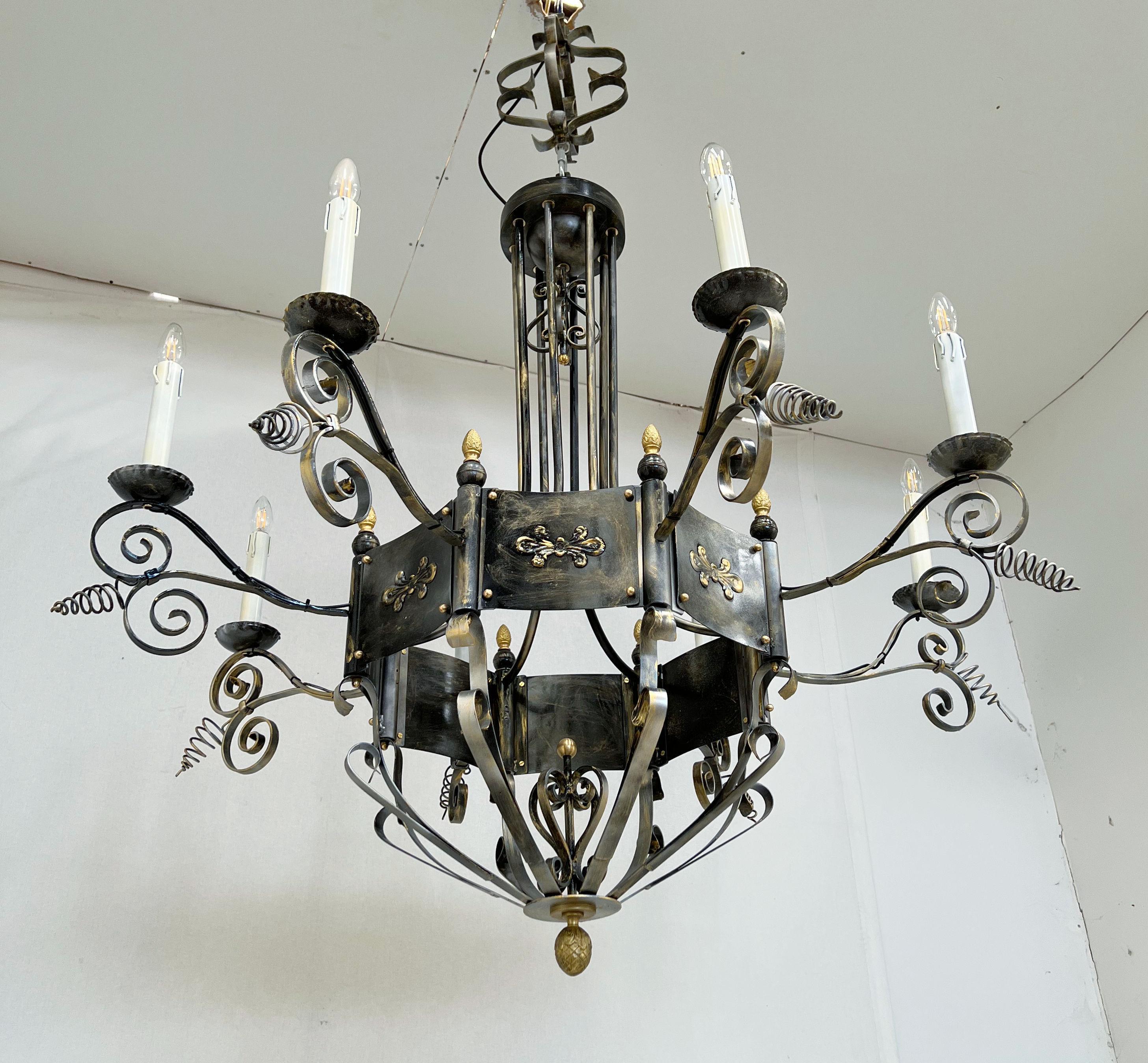Italian Hammered Iron Chandelier by Fabio Ltd For Sale 2