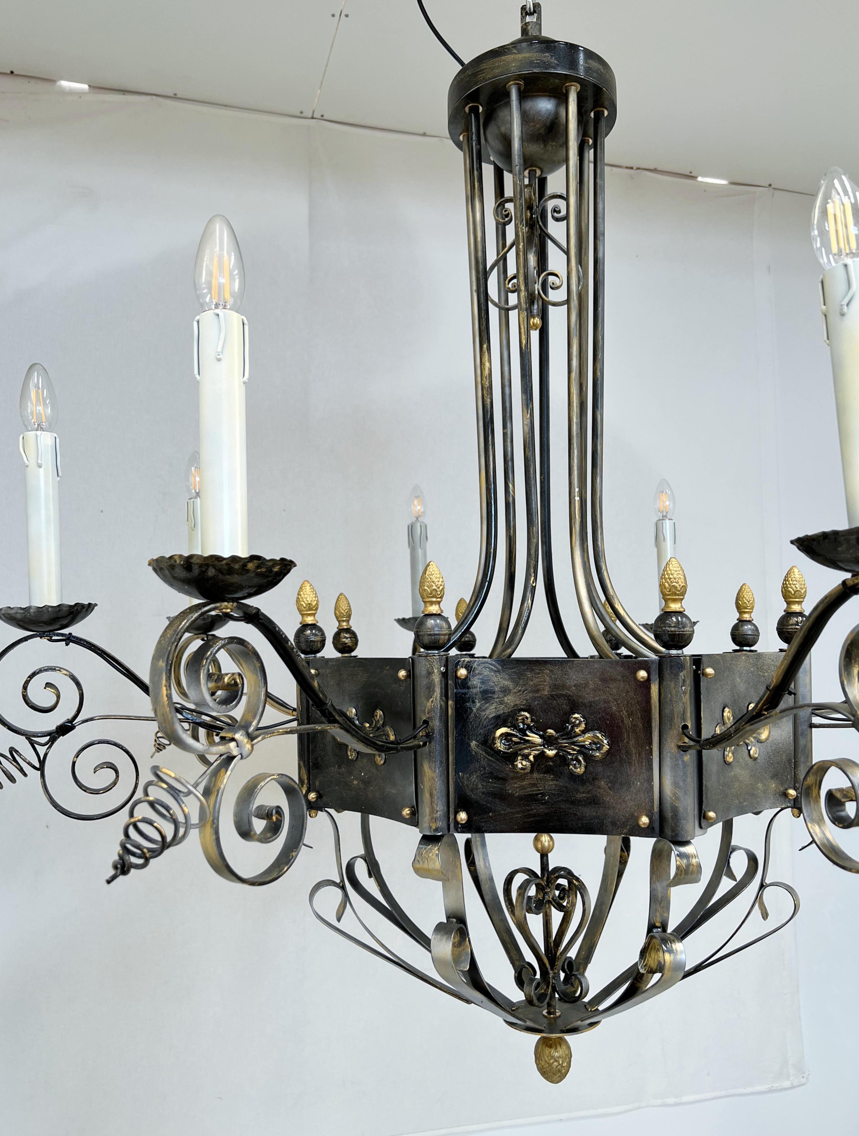Italian Hammered Iron Chandelier by Fabio Ltd For Sale 3