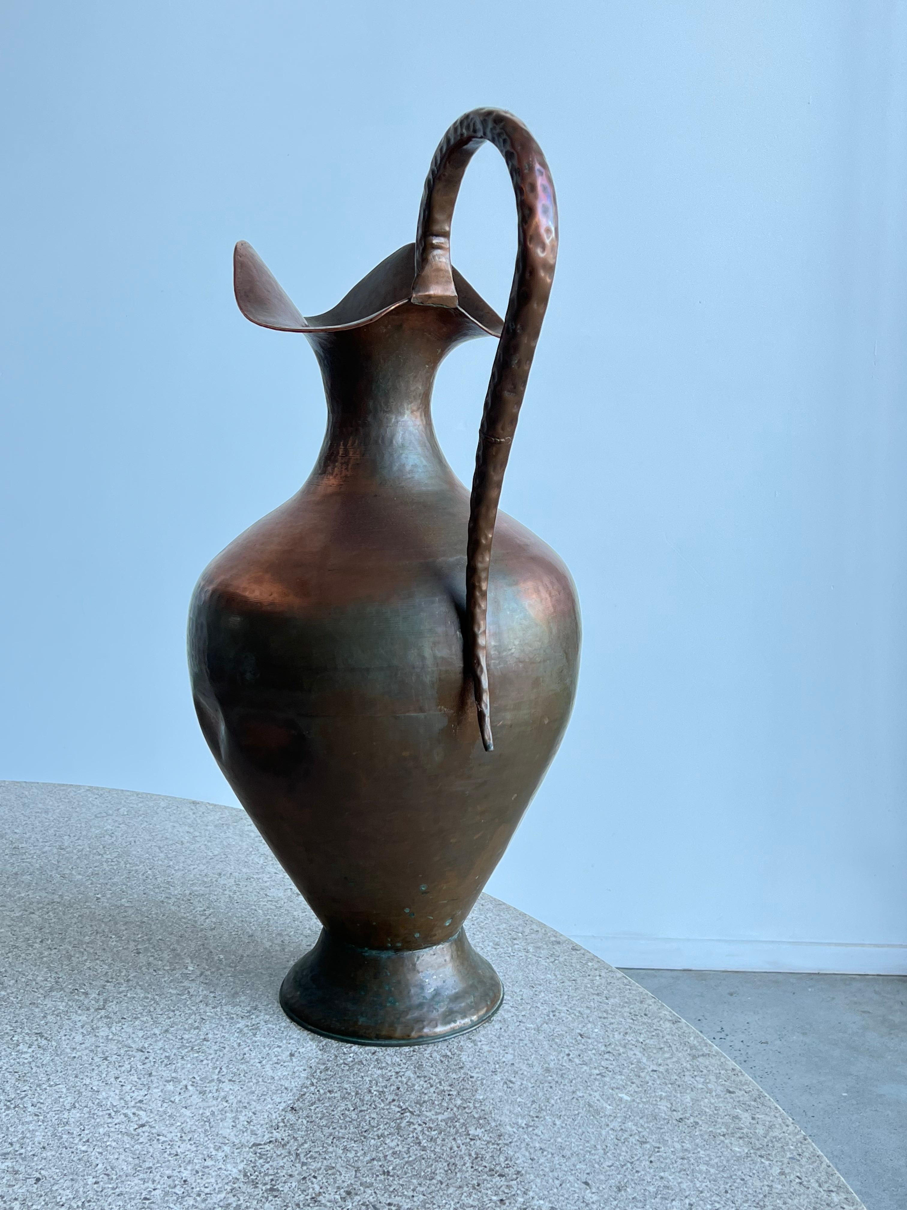 Art Deco Italian Hammered Large Copper Vase For Sale