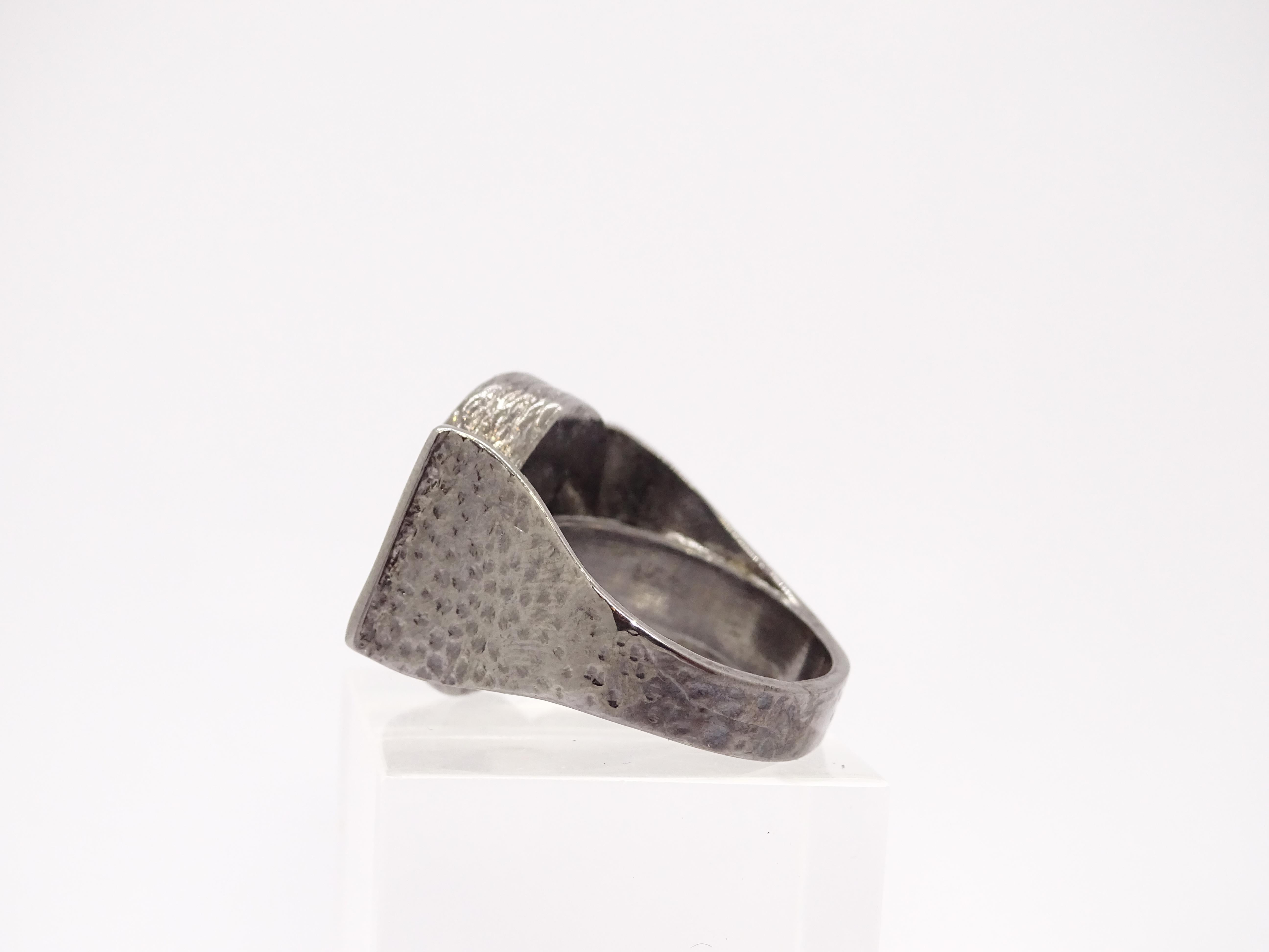 Italian Hammered ring, sterling silver and green agate, 80’s 4