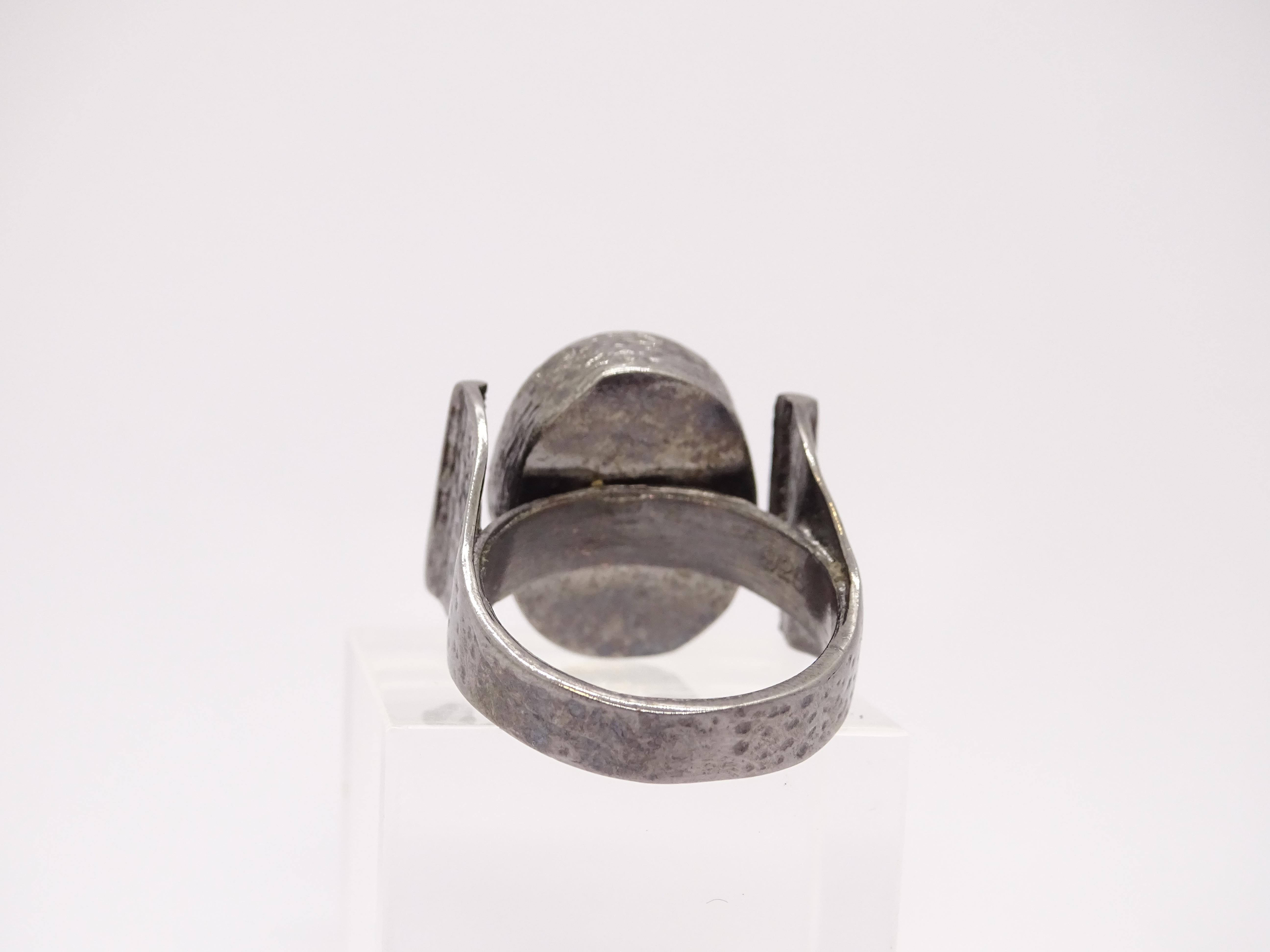 Italian Hammered ring, sterling silver and green agate, 80’s 3