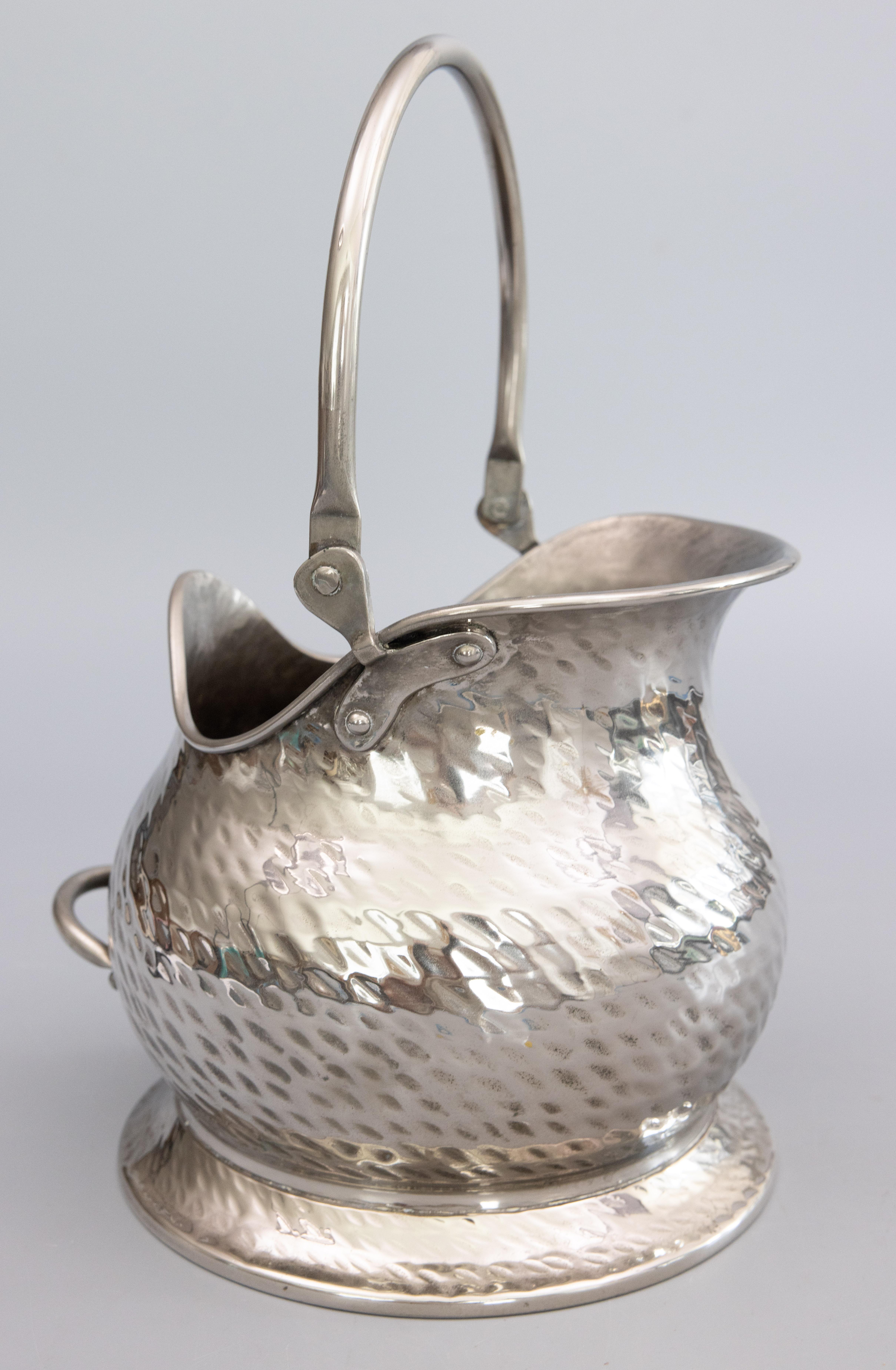 Italian Hammered Silver Plate Helmet Coal Scuttle Jardiniere Planter Wine Cooler In Good Condition For Sale In Pearland, TX