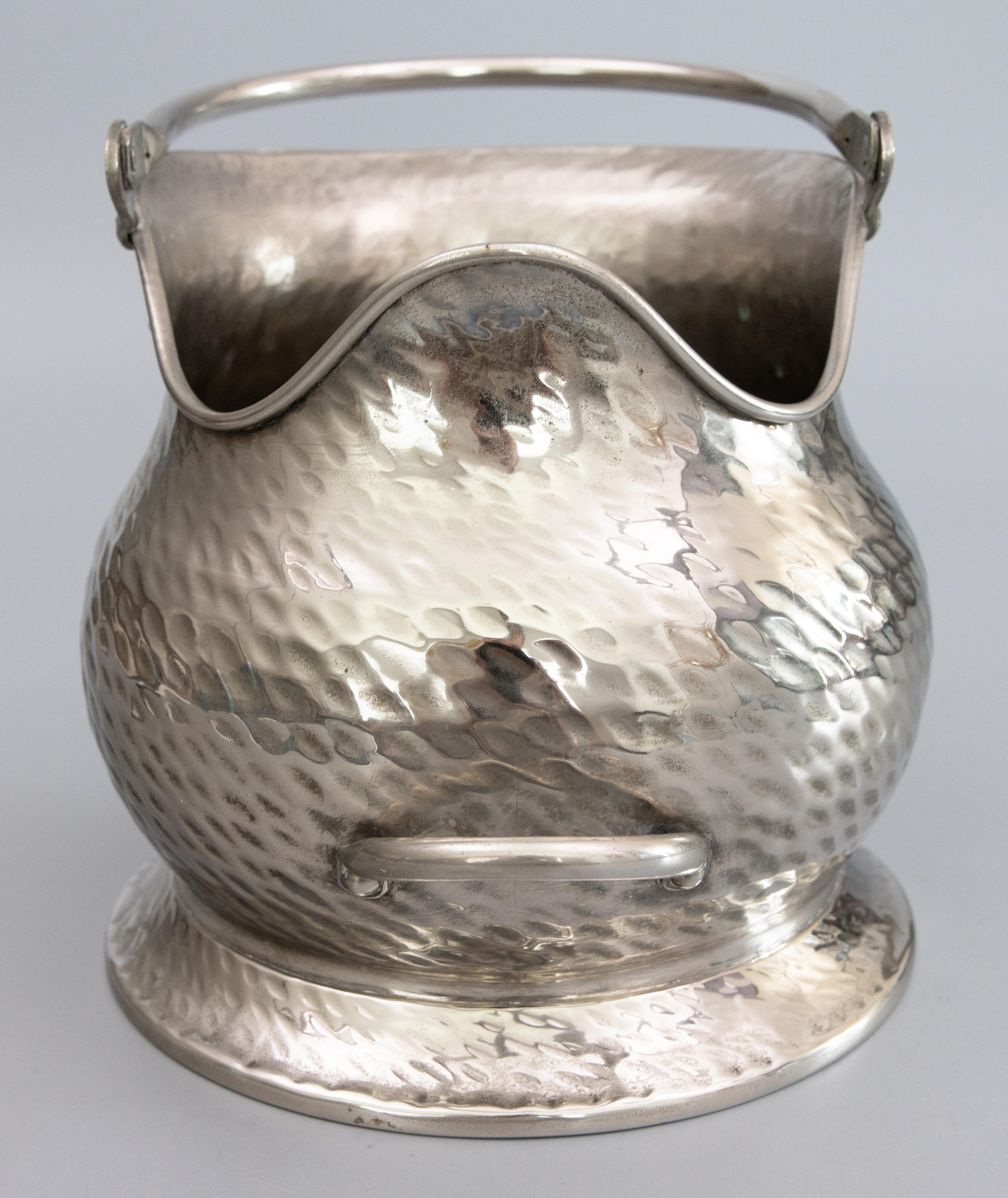 Italian Hammered Silver Plate Helmet Coal Scuttle Jardiniere Planter Wine Cooler For Sale 1