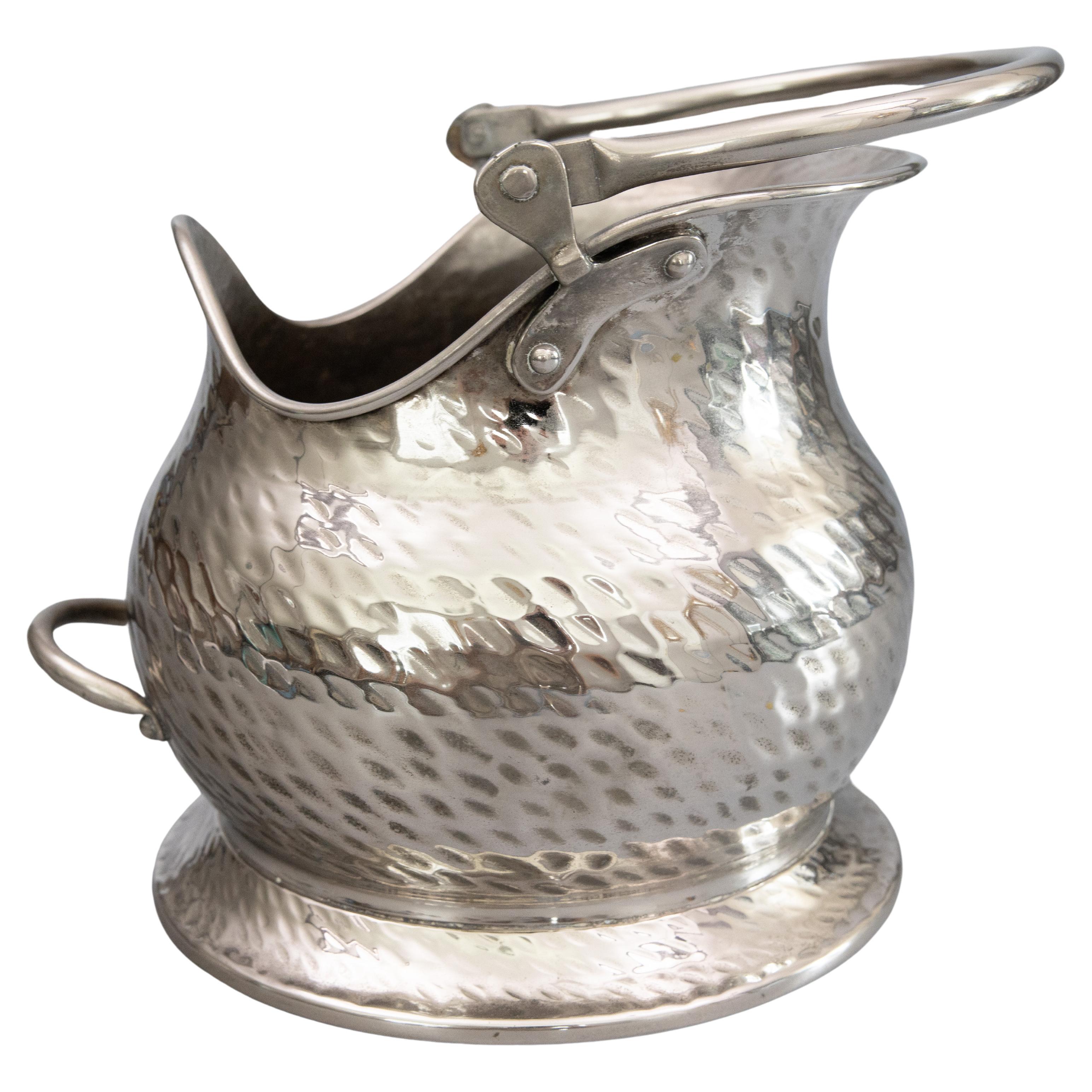 Italian Hammered Silver Plate Helmet Coal Scuttle Jardiniere Planter Wine Cooler For Sale