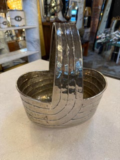 Italian Hammered Silver-Plated Basket with Sculptural Handle, 1970s