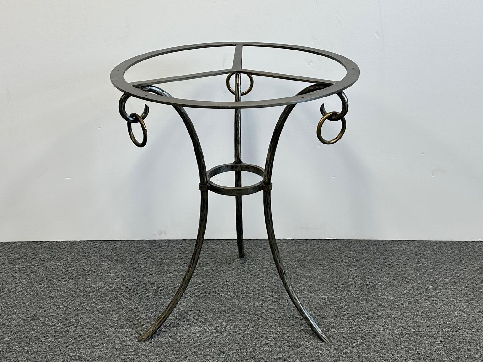 Italian Hammered Steel Gueridon Table with Removeable Brass Rings For Sale 1