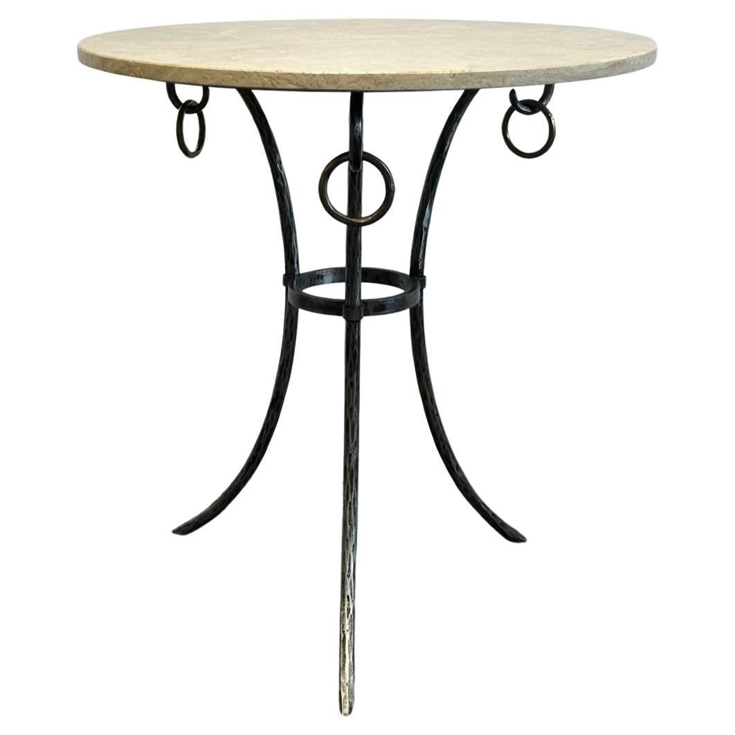 Italian Hammered Steel Gueridon Table with Removeable Brass Rings For Sale