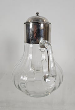 Italian Hand-Blown Glass and Silver Plated Pitcher with Ice Insert, circa 1950s