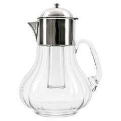 Italian Hand-Blown Glass and Silver Plated Pitcher with Ice Insert, circa 1950s