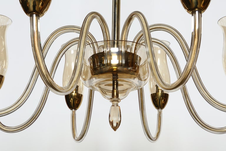 Brass Murano Glass Chandelier For Sale