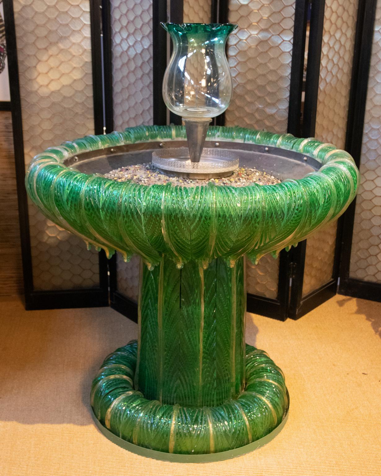 Italian Hand Blown Green Murano Glass Fountain For Sale 4