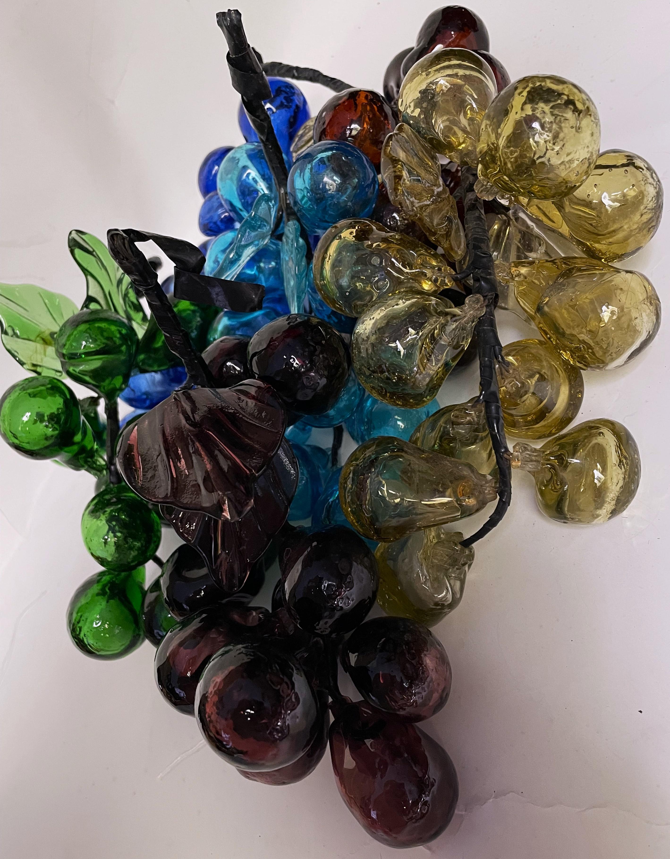 Vidrio italiano soplado a mano Racimo de uvas verde azul ámbar morado Lote de 6 en Bueno estado para la venta en Clifton Forge, VA