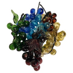 Italienisches mundgeblasenes Glas Traubenbüschel Grün Blau Bernstein Lila Satz von 6