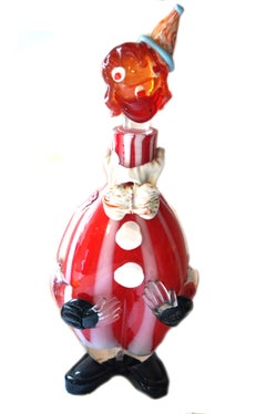 Italian Hand Blown Murano Glass Clown Decanter with Stopper Red Orange Black