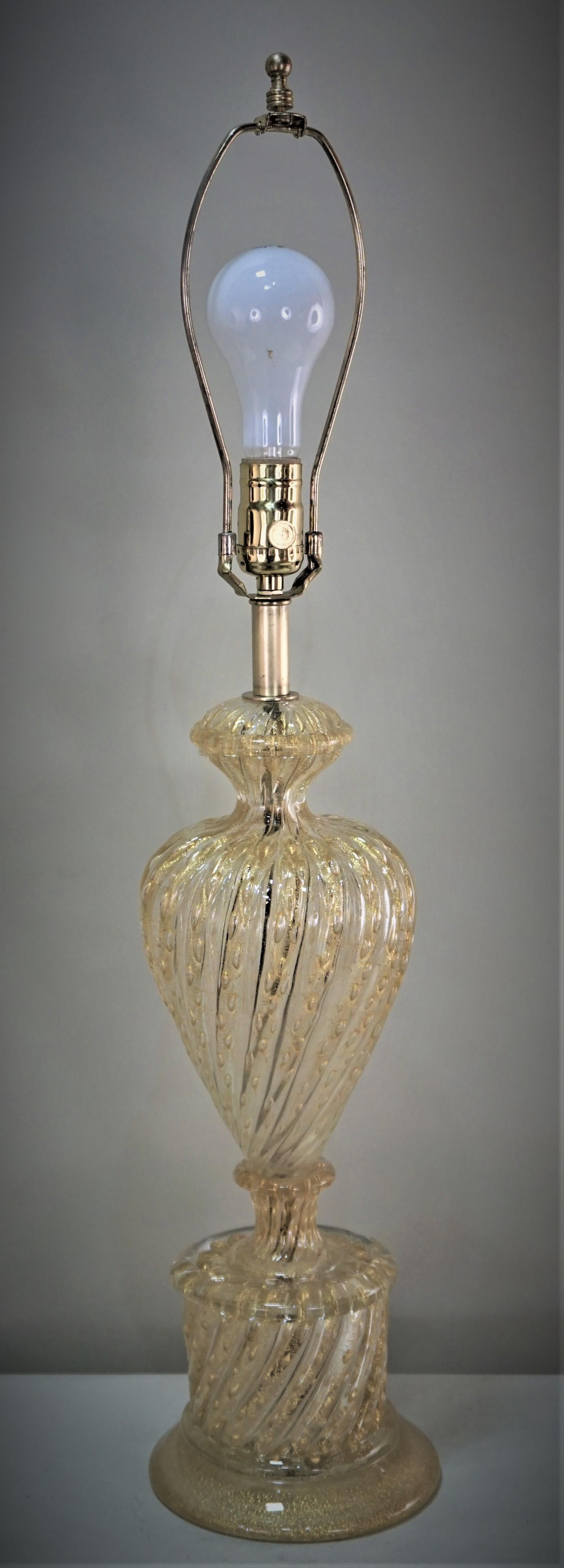 Late 20th Century Italian Hand Blown Murano Glass Table Lamp