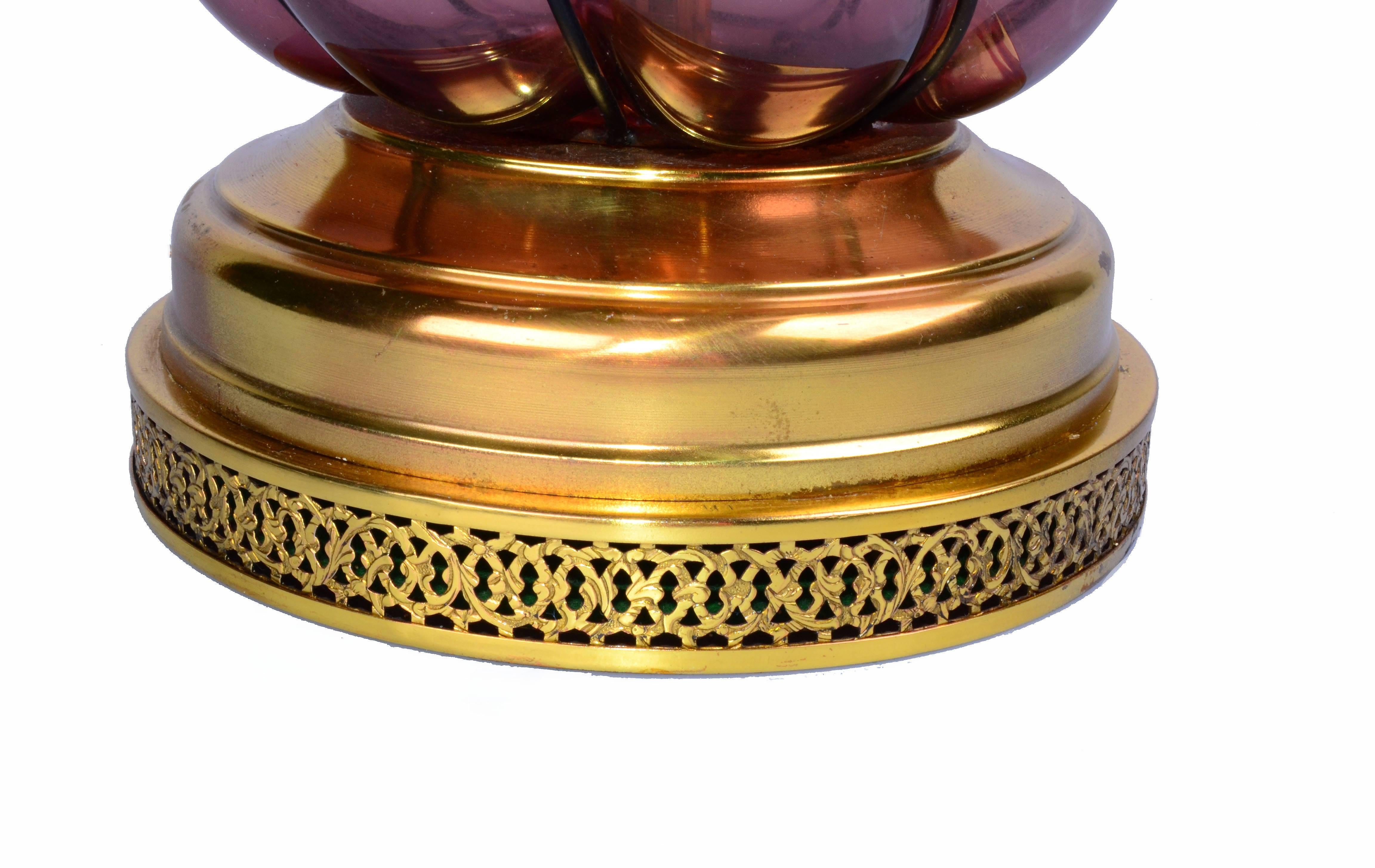 Italian Blown Purple Art Glass Brass Table Lamp Mid-Century Modern   For Sale 3