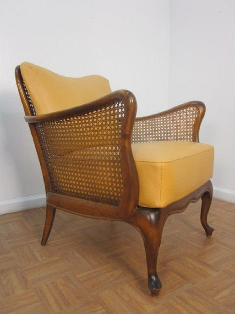 Italian Hand-Caned Leather Armchairs in the Style of Paolo Buffa In Good Condition For Sale In New York, NY
