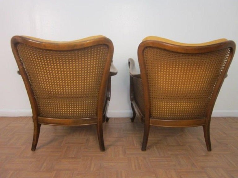 Mid-20th Century Italian Hand-Caned Leather Armchairs in the Style of Paolo Buffa For Sale