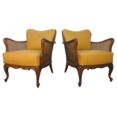 Italian Hand-Caned Leather Armchairs in the Style of Paolo Buffa