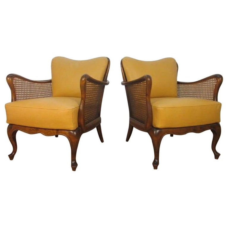 Italian Hand-Caned Leather Armchairs in the Style of Paolo Buffa For Sale