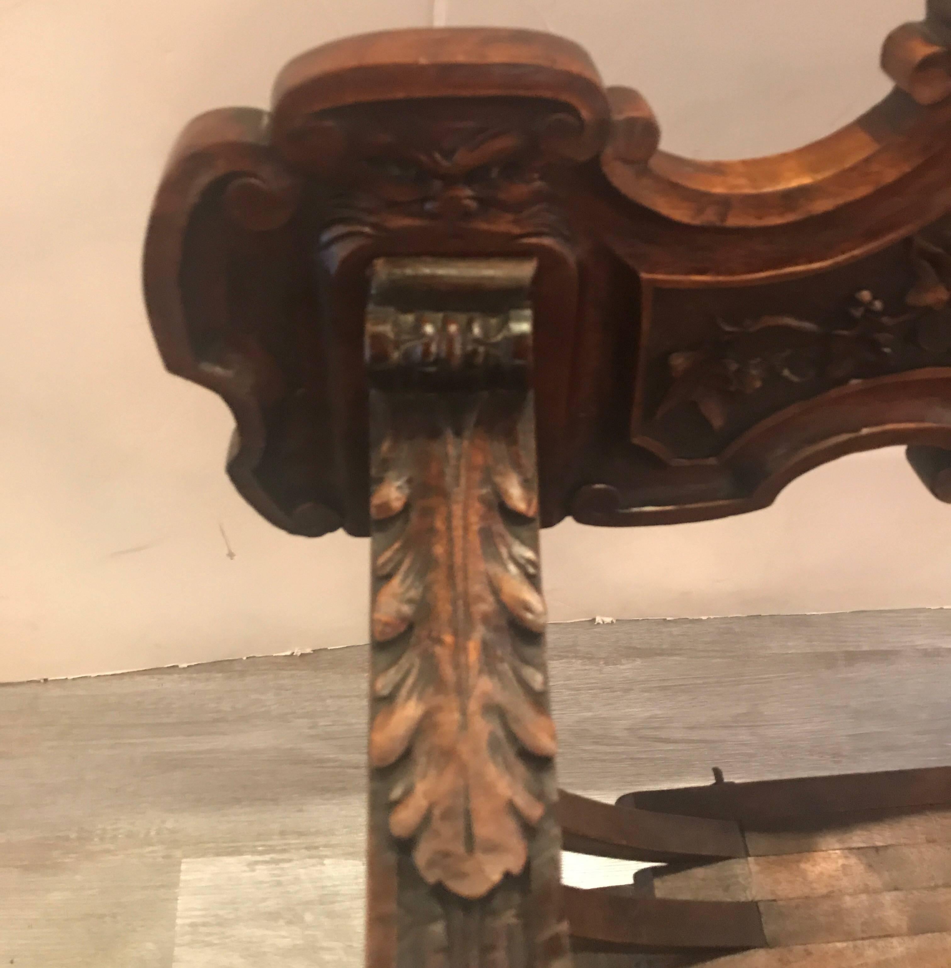 Italian Hand Carved 19th Century Walnut Savonarola Chair 2