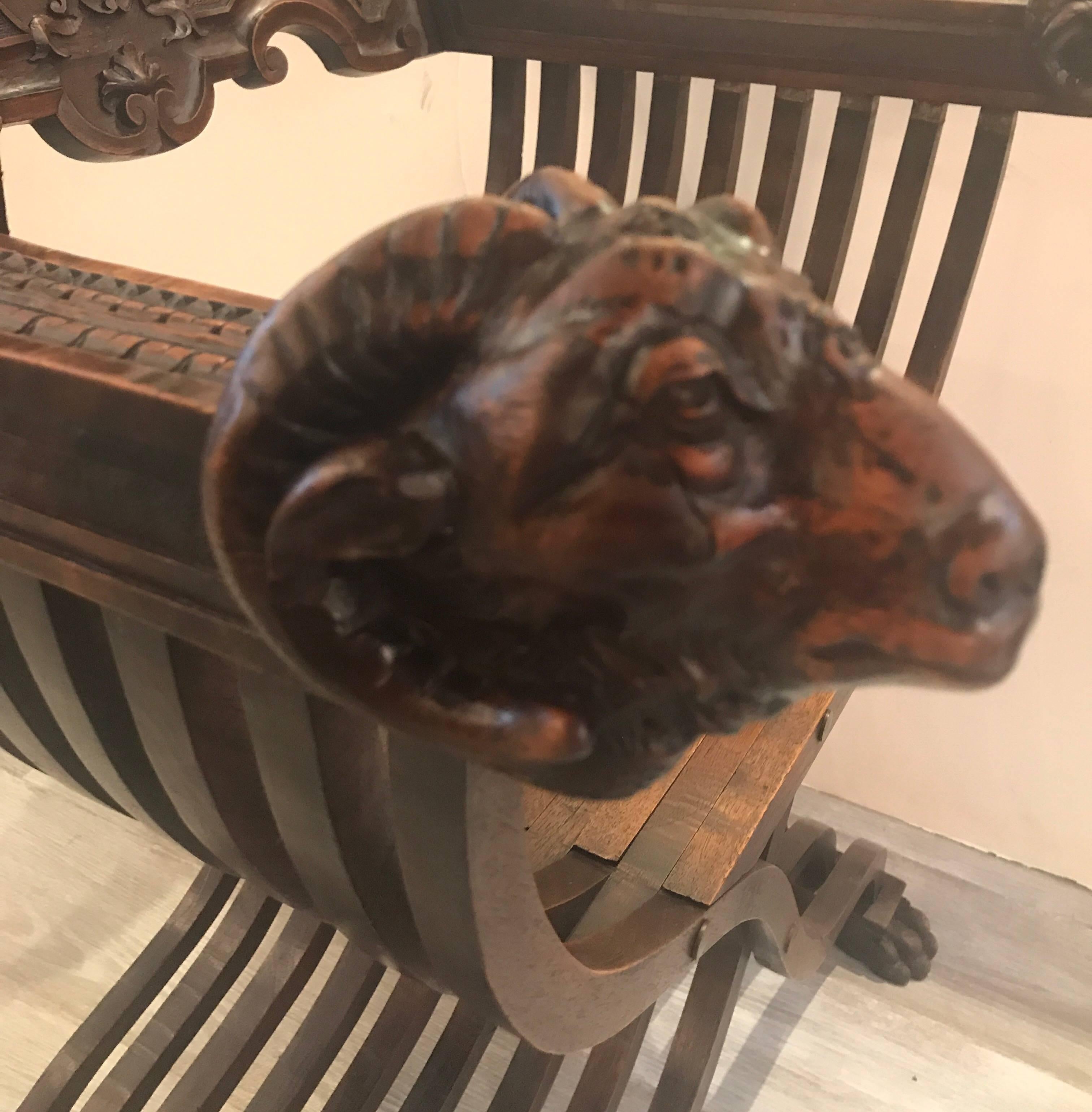 Hand-Carved Italian Hand Carved 19th Century Walnut Savonarola Chair