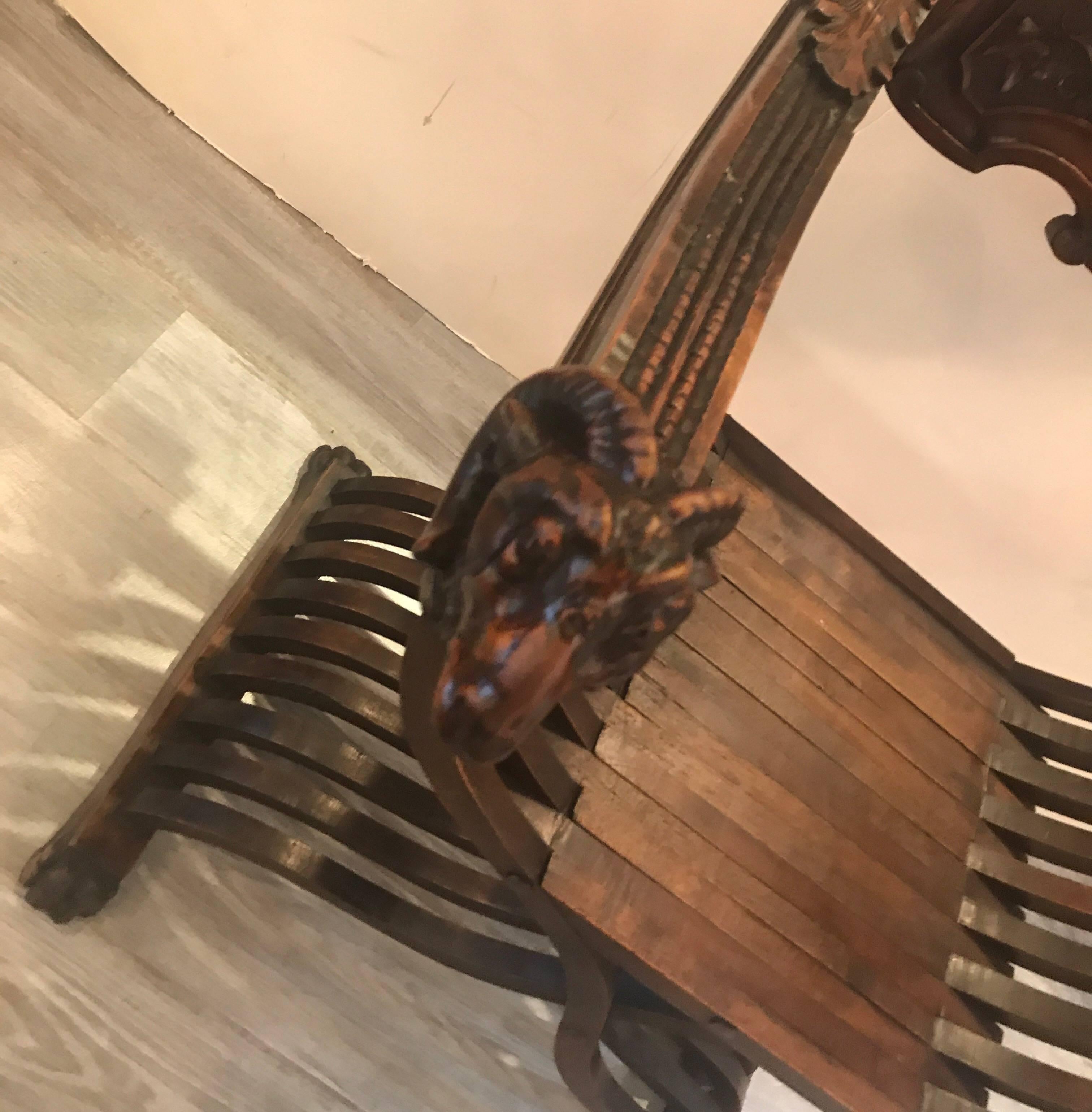 Italian Hand Carved 19th Century Walnut Savonarola Chair In Excellent Condition In Lambertville, NJ