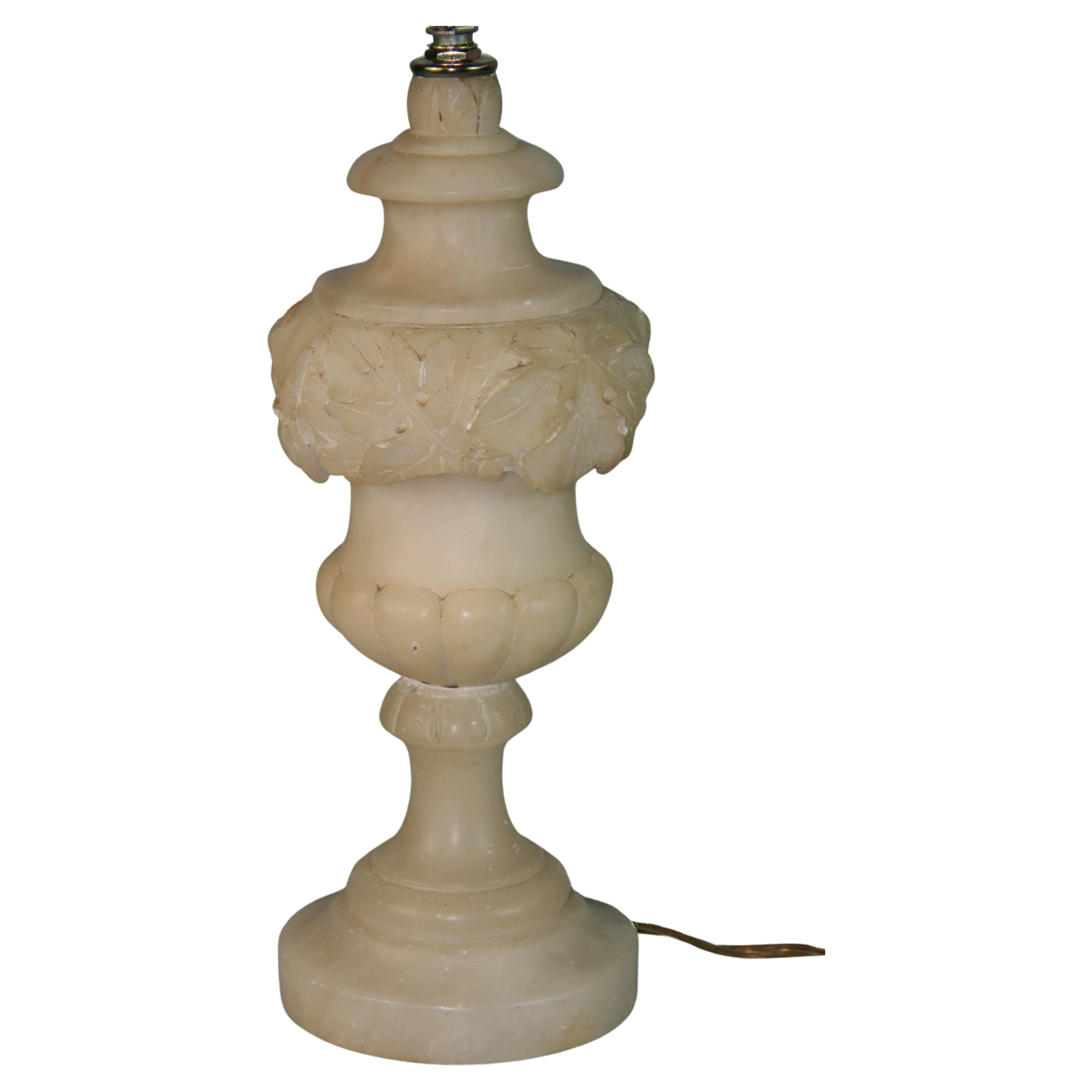 Italian Hand Carved Alabaster Lamp For Sale
