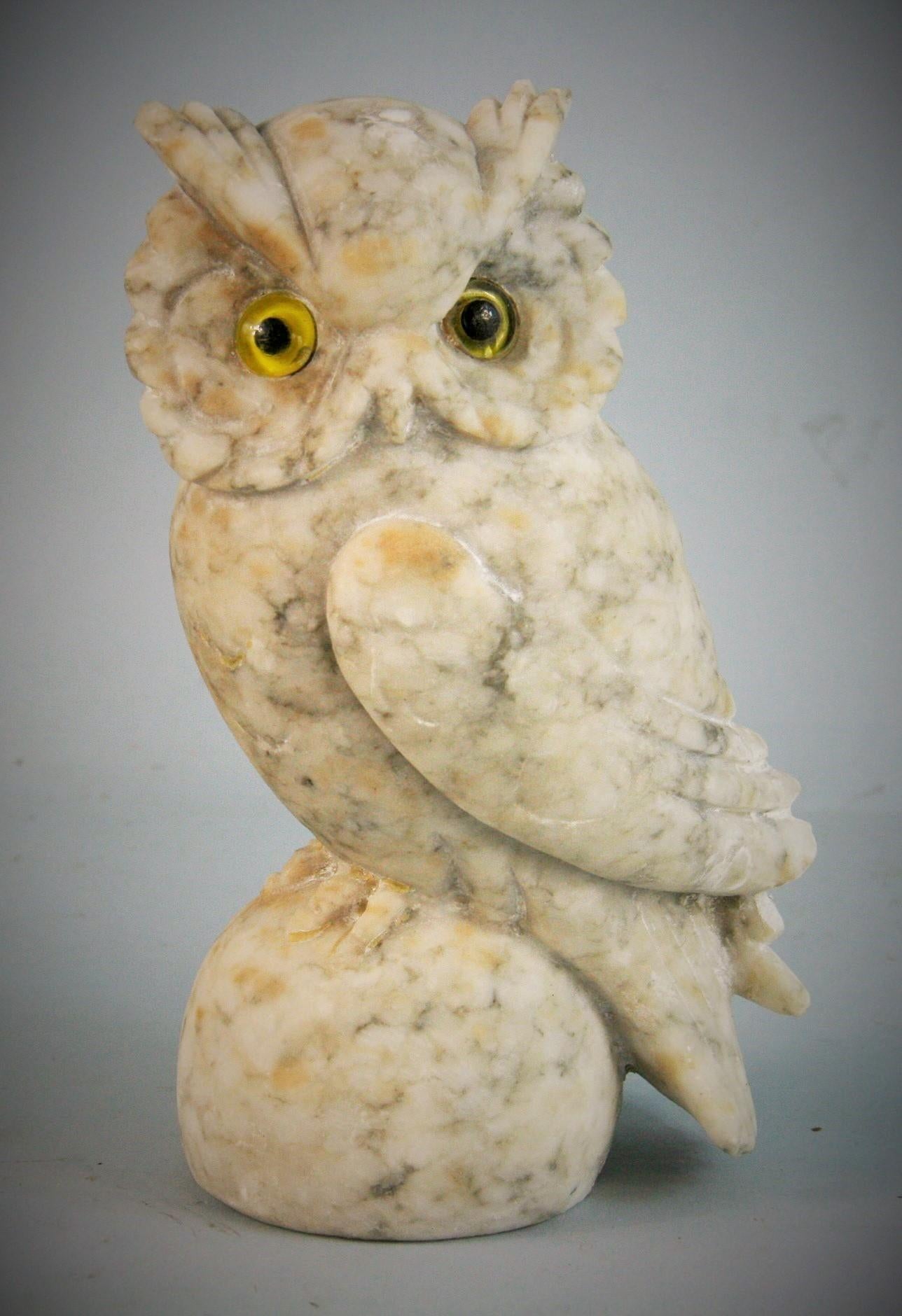 3-749 Italian carved alabaster owl.