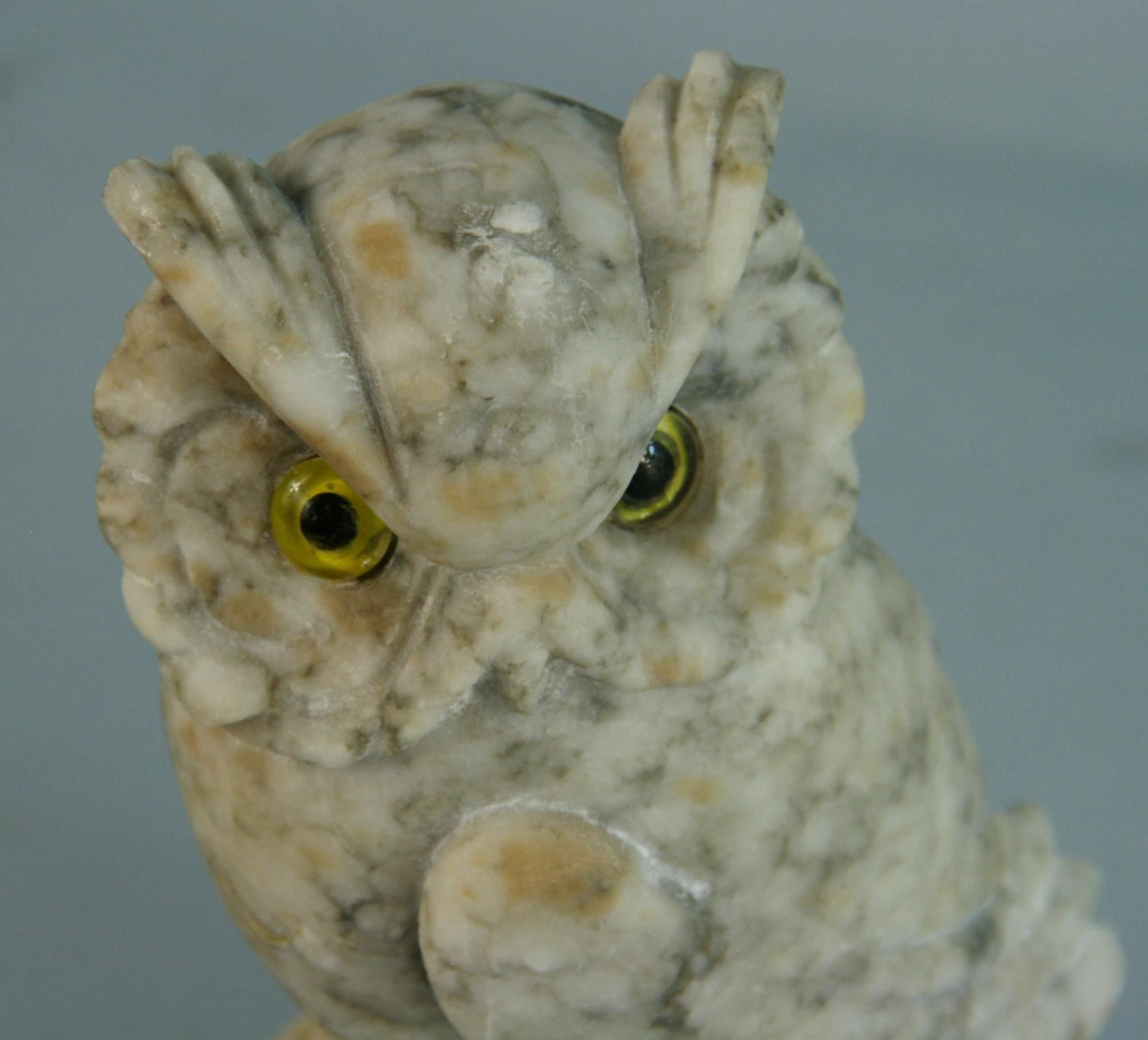 Italian Hand Carved Alabaster Garden  Owl Sculpture with Glass Eyes 2