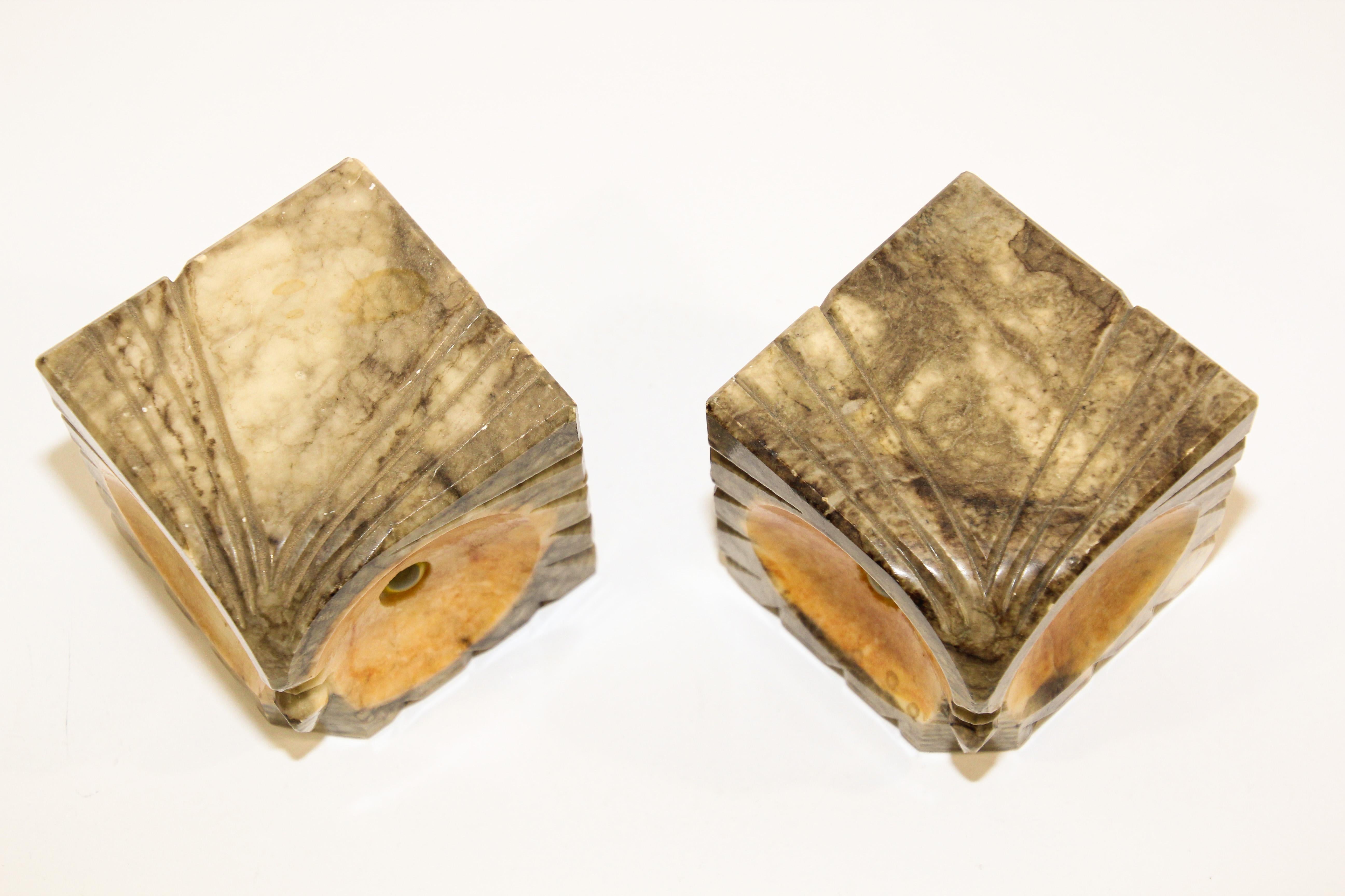 alabaster owl bookends