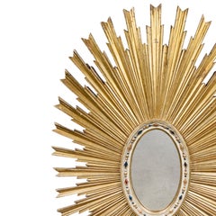 Italian Hand-Carved and Gilded Oval Sunburst Mirror — Circa 1900