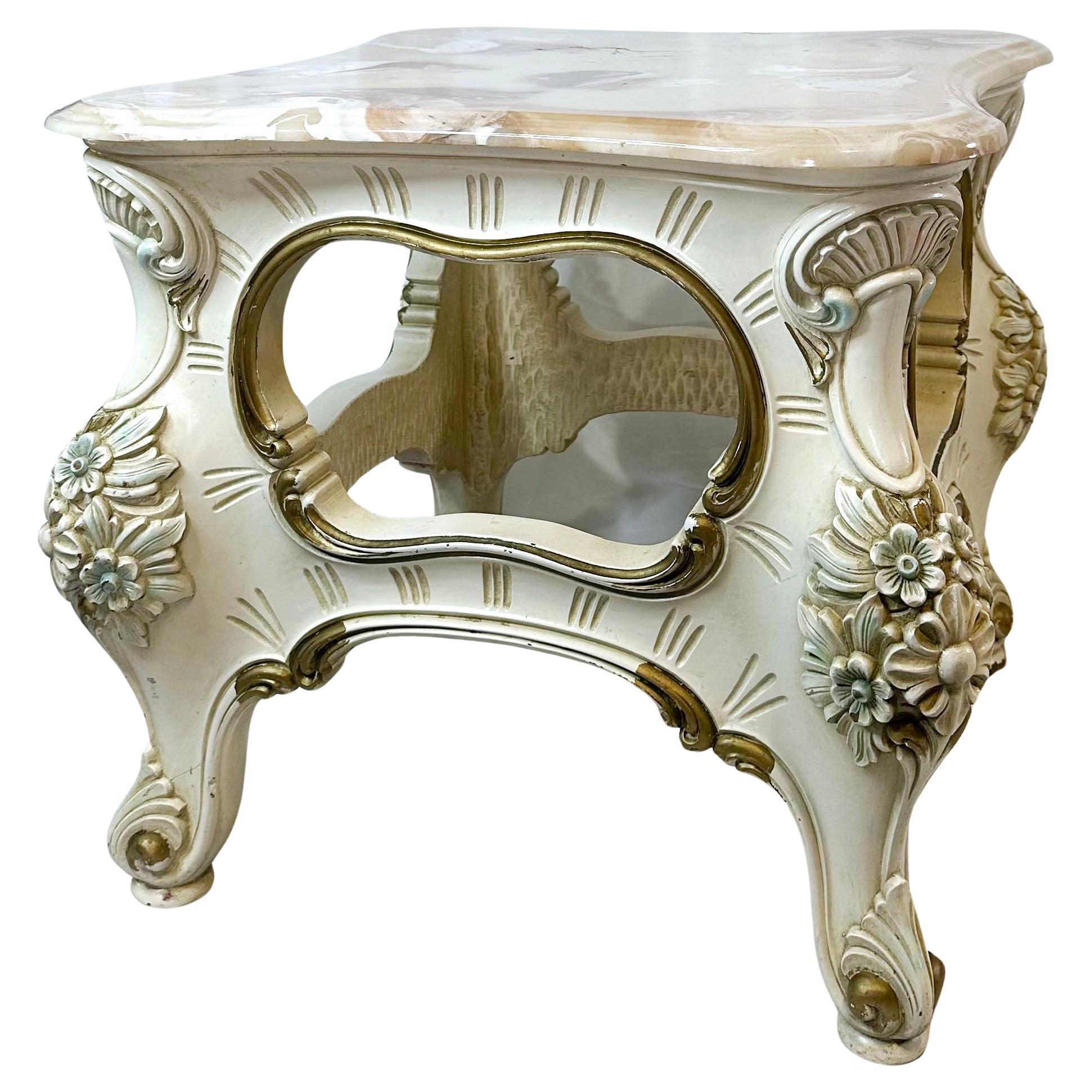 Italian Hand Carved and Painted Silik Furniture End Table For Sale