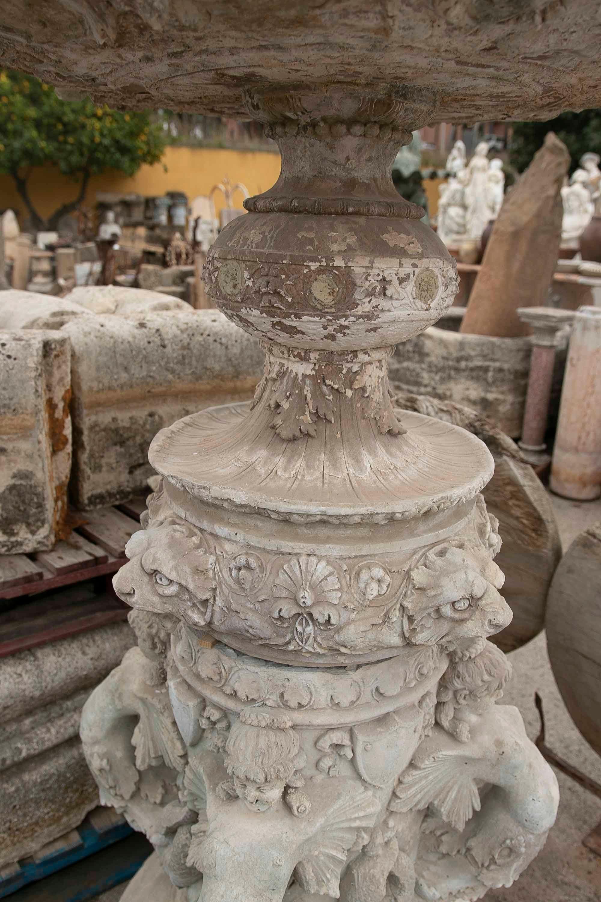 Italian Hand-Carved and Profusely Decorated Stone Centrepiece Fountain  For Sale 9
